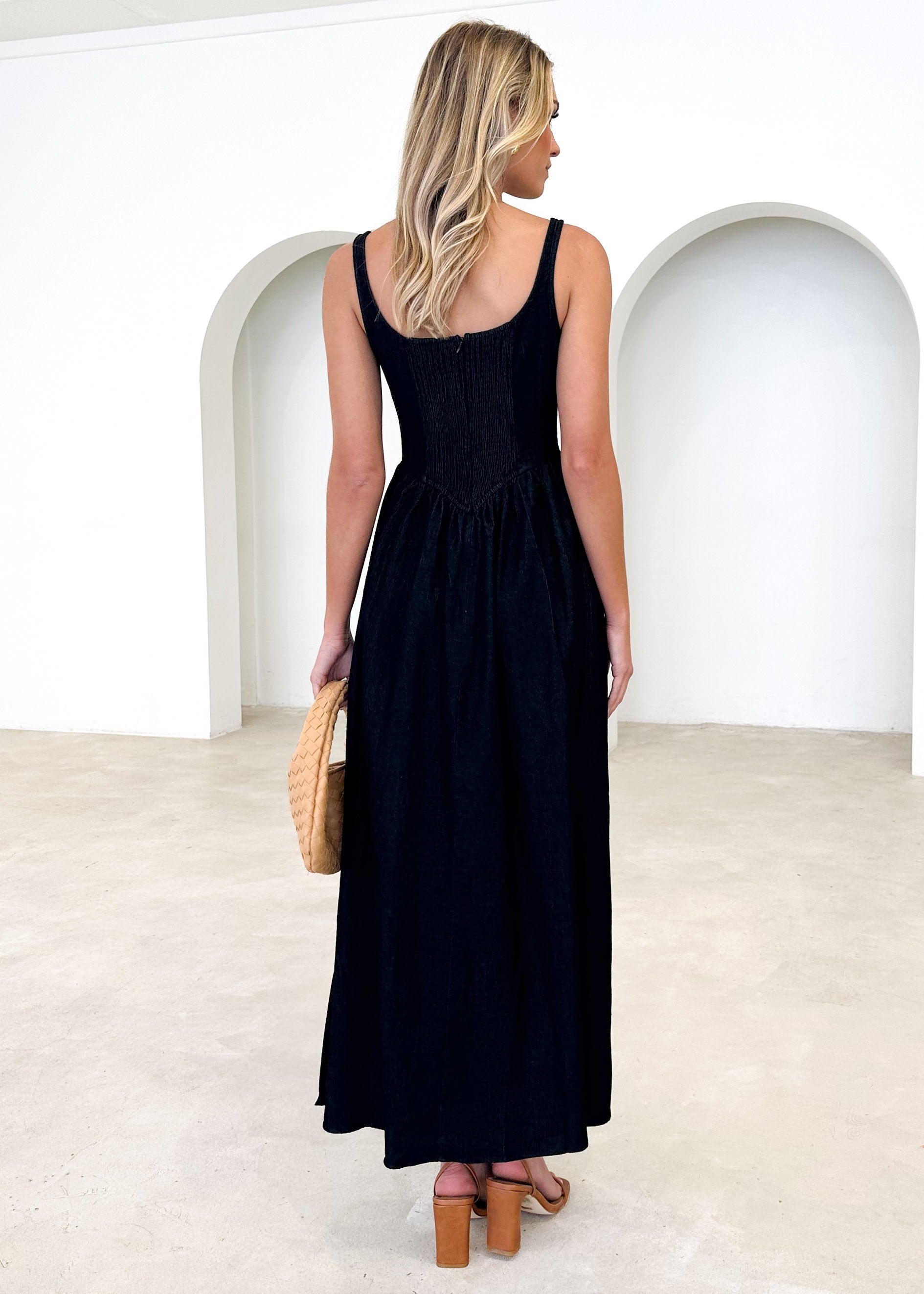 Thalassa Stretch Denim Maxi Dress - Black Denim