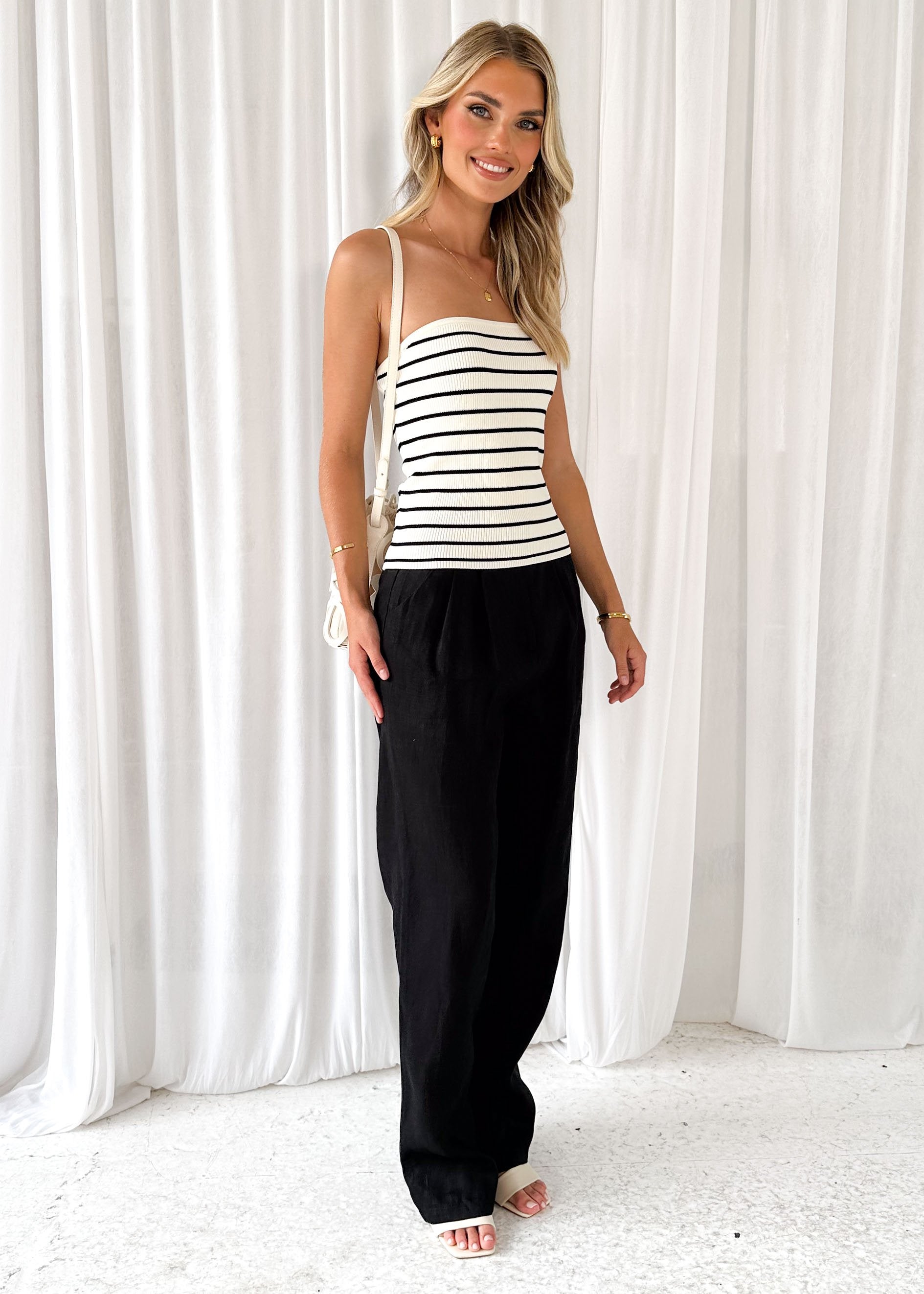 Zailo Strapless Knit Top - White Stripe