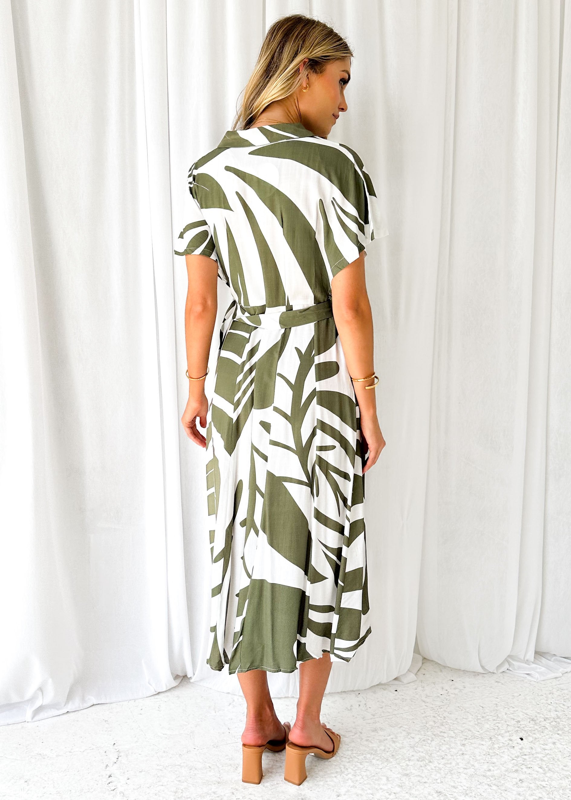 Uyer Midi Dress - Khaki Abstract