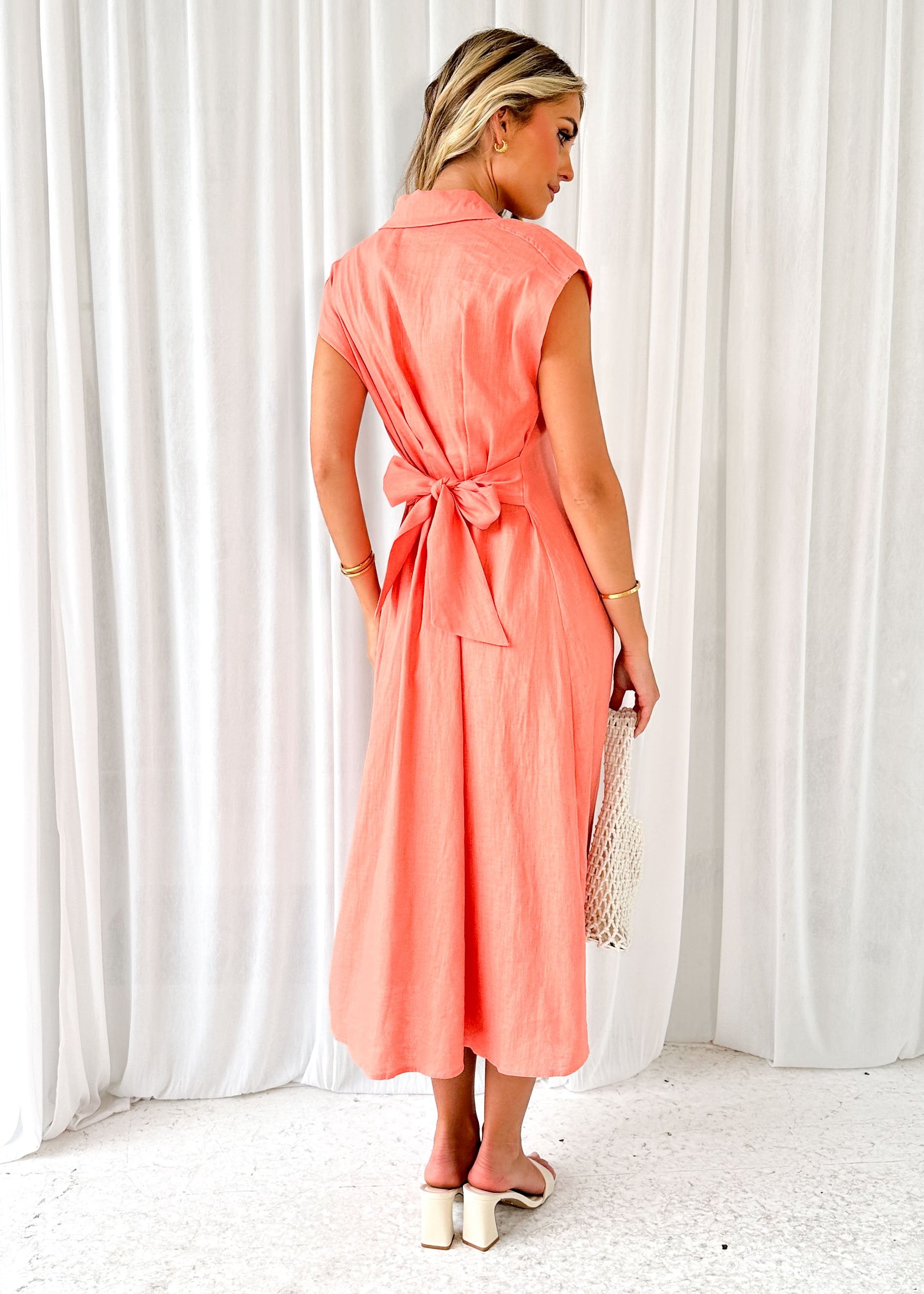 Makari Linen Midi Dress - Peach