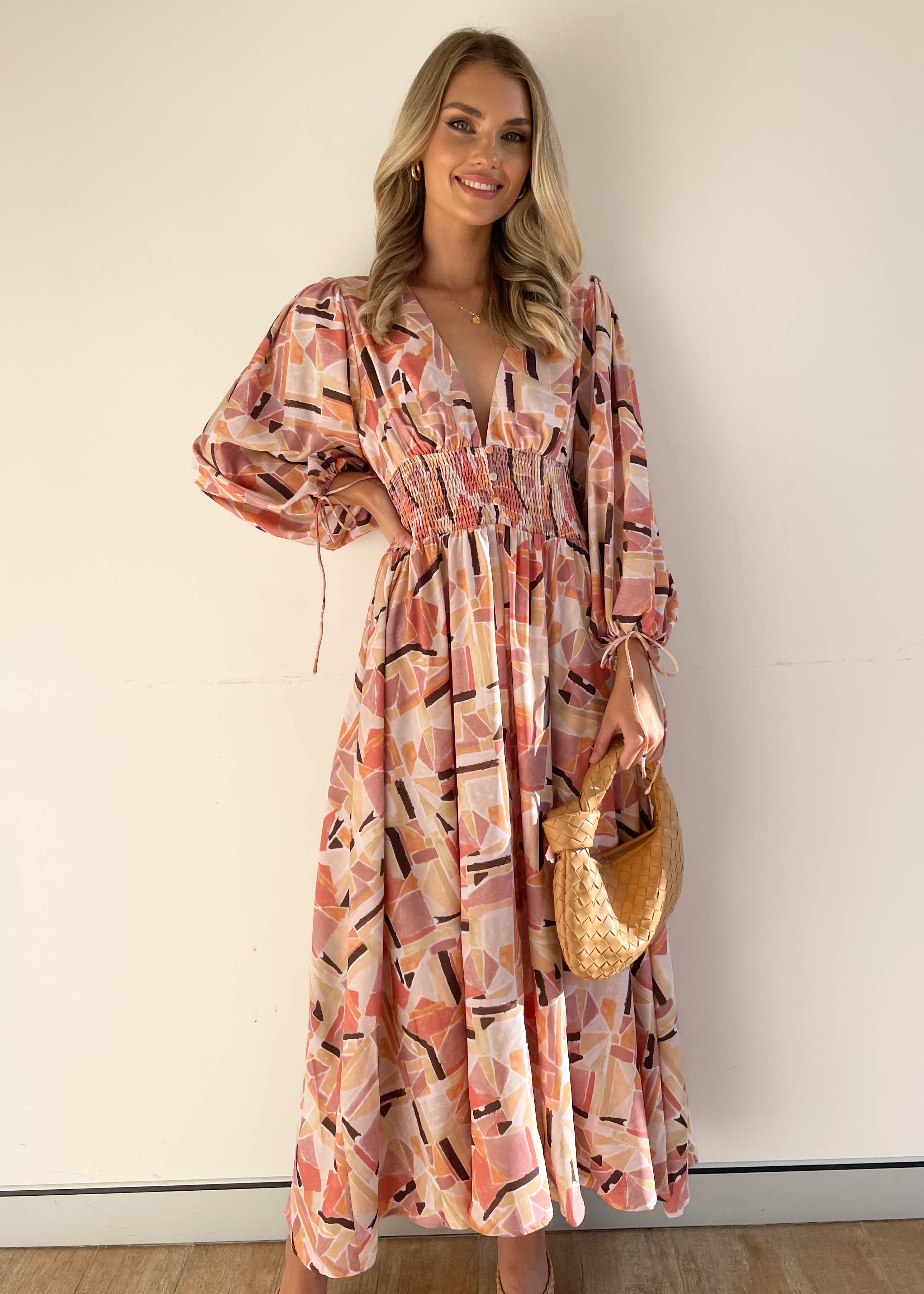 Alelaide Midi Dress - Pink Geo