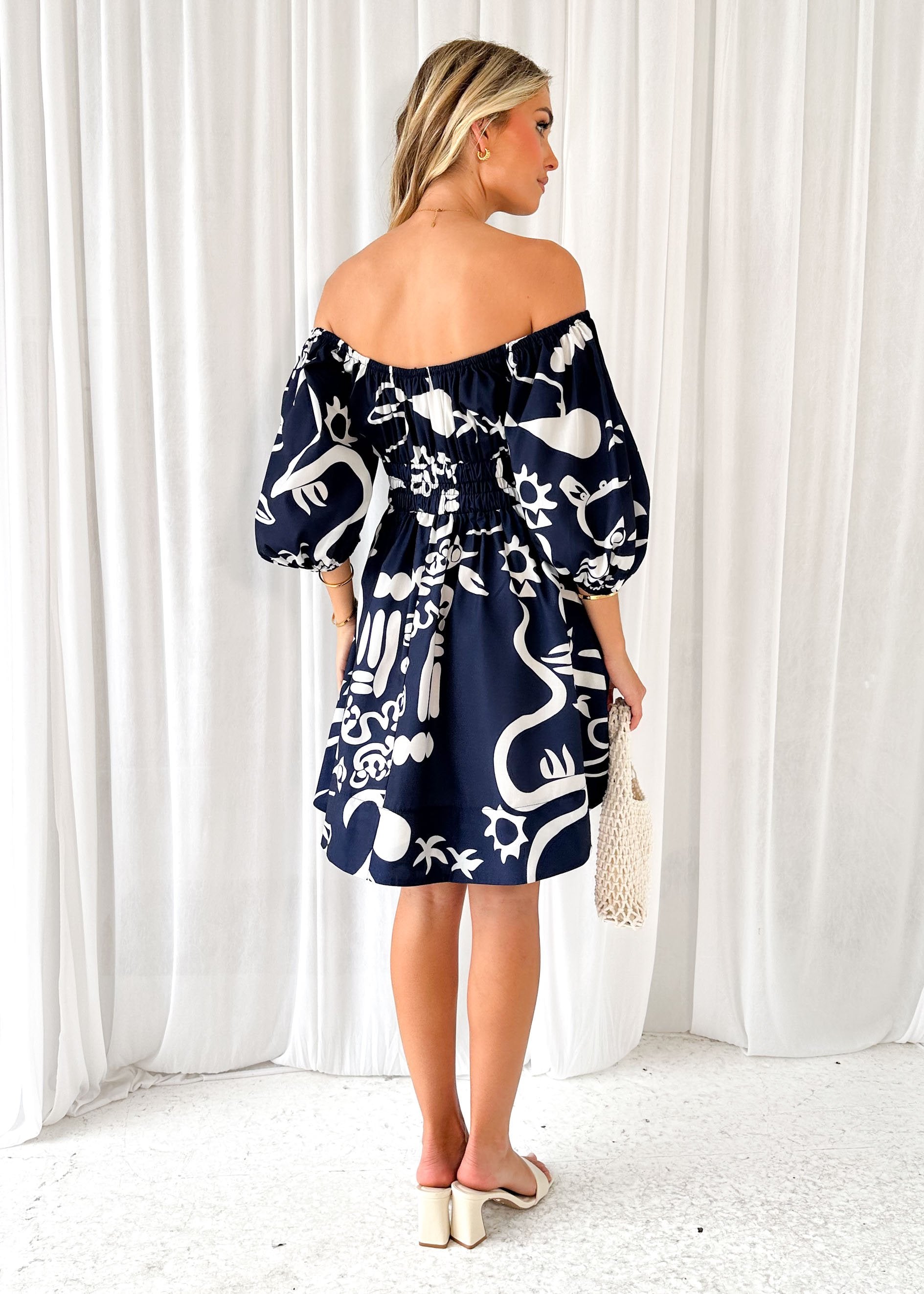 Stassio Dress - Navy Abstract
