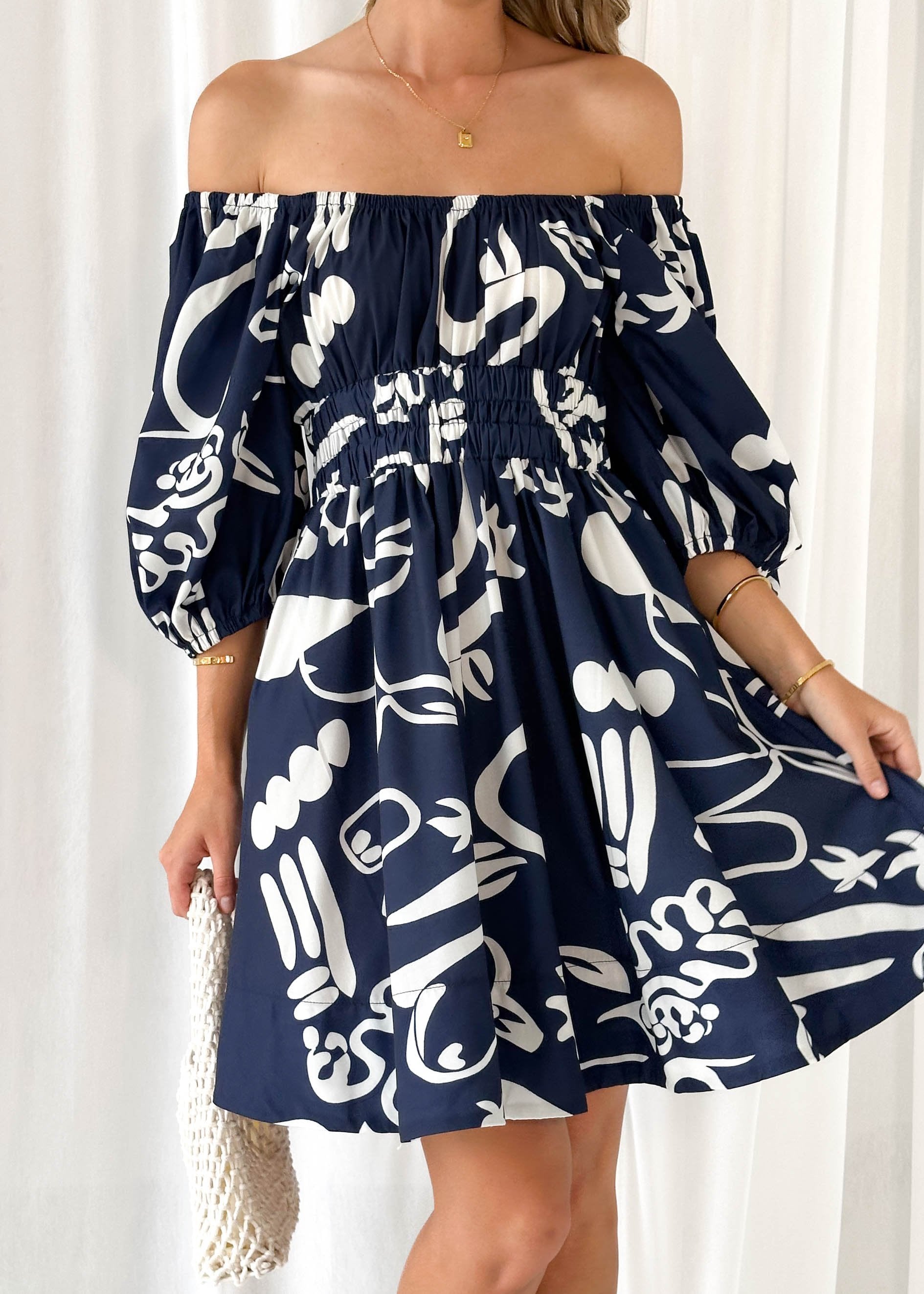Stassio Dress - Navy Abstract
