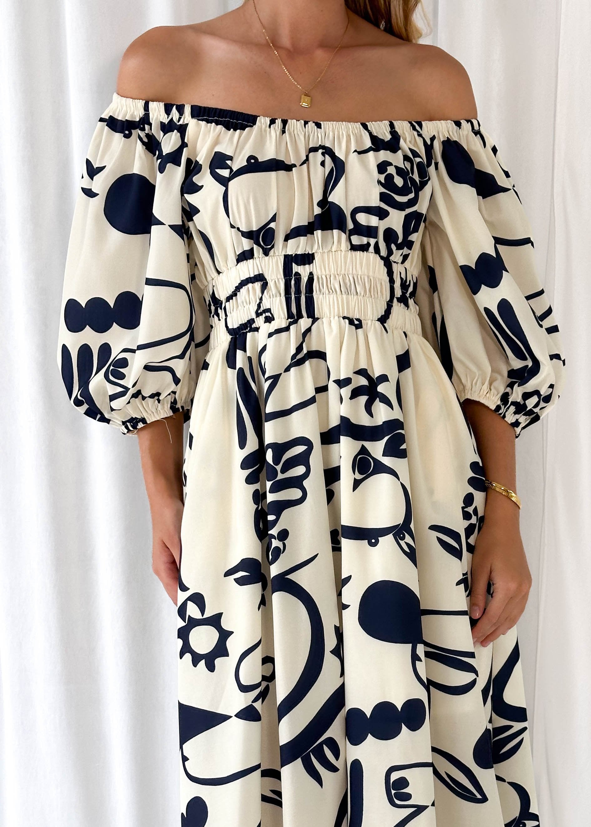 Hattah Maxi Dress - Cream Abstract