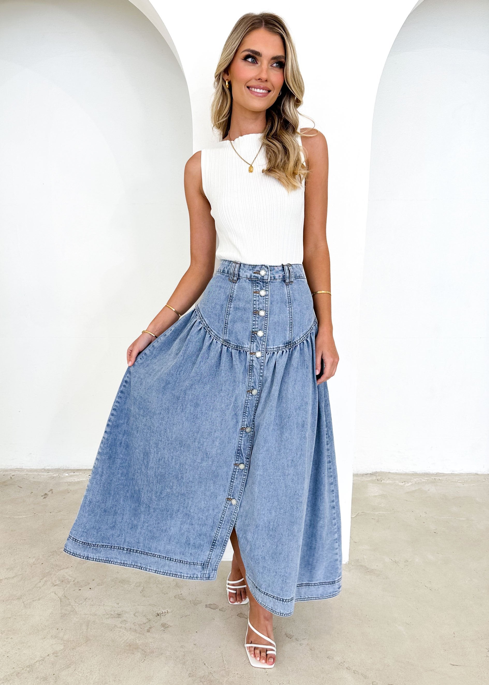 Kimmie Maxi Skirt - Mid Blue