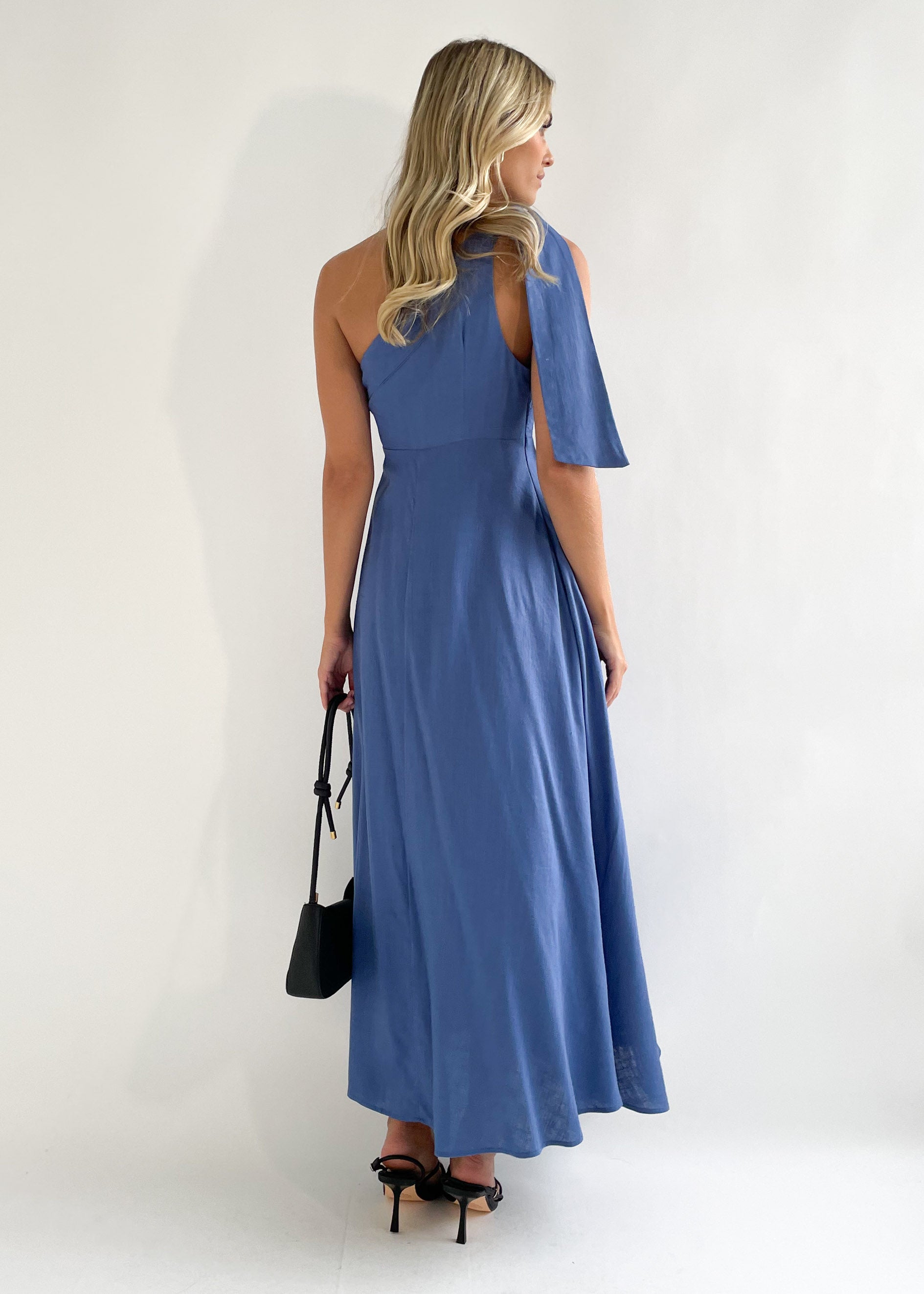 Nora One Shoulder Midi Dress - Blue