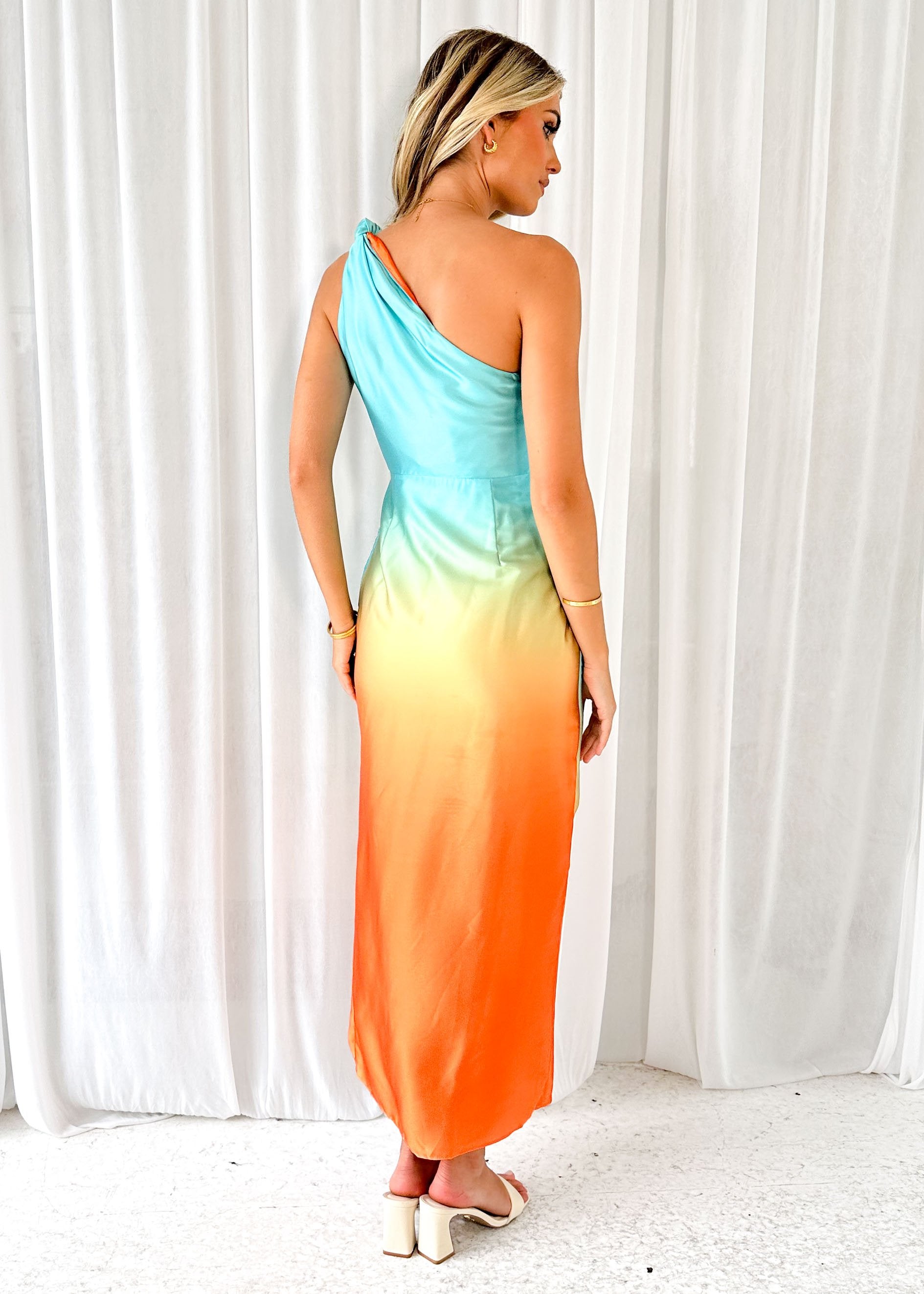 Parcha One Shoulder Midi Dress - Aqua Ombre