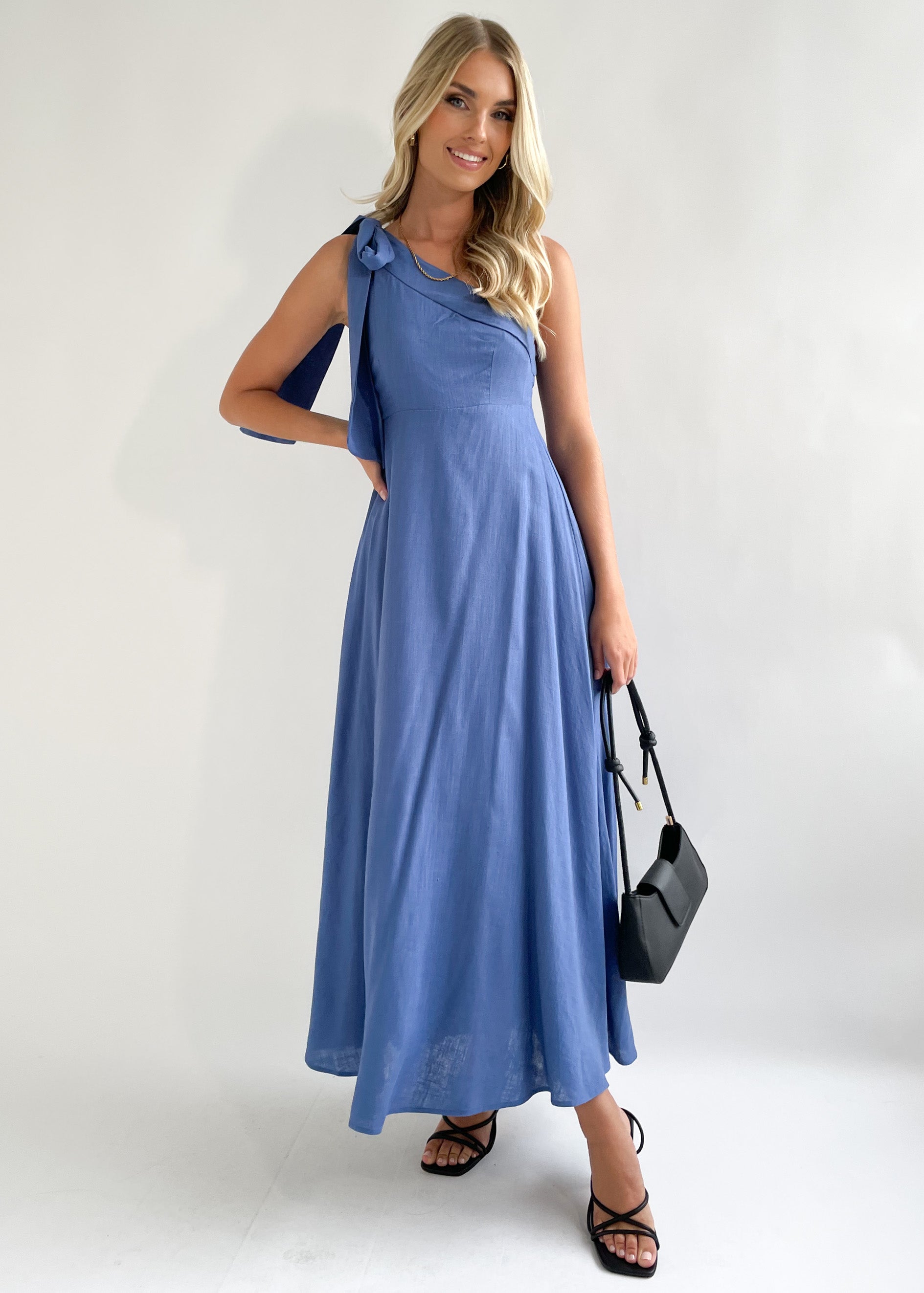 Nora One Shoulder Midi Dress - Blue