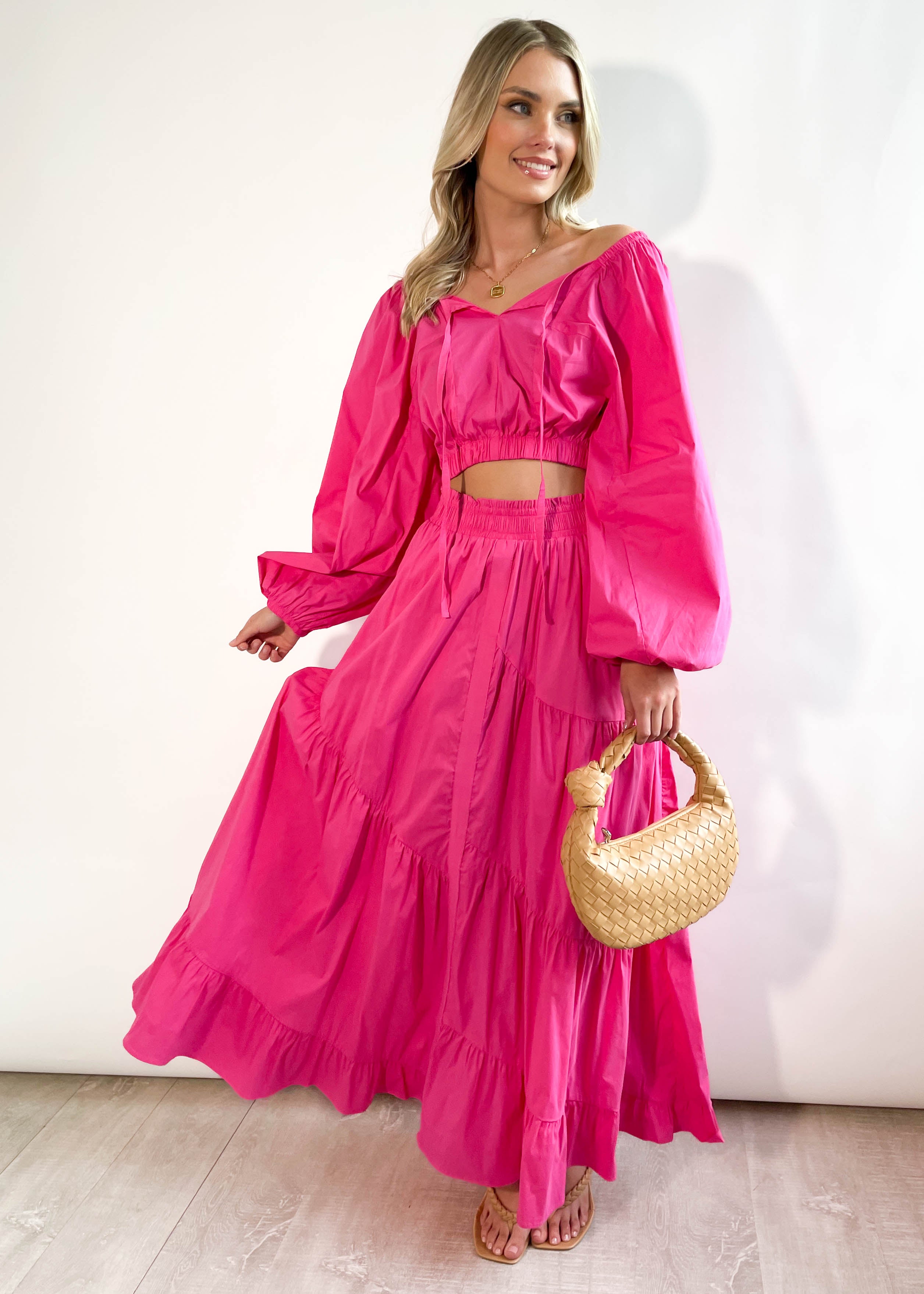 Gillia Midi Skirt - Hot pink