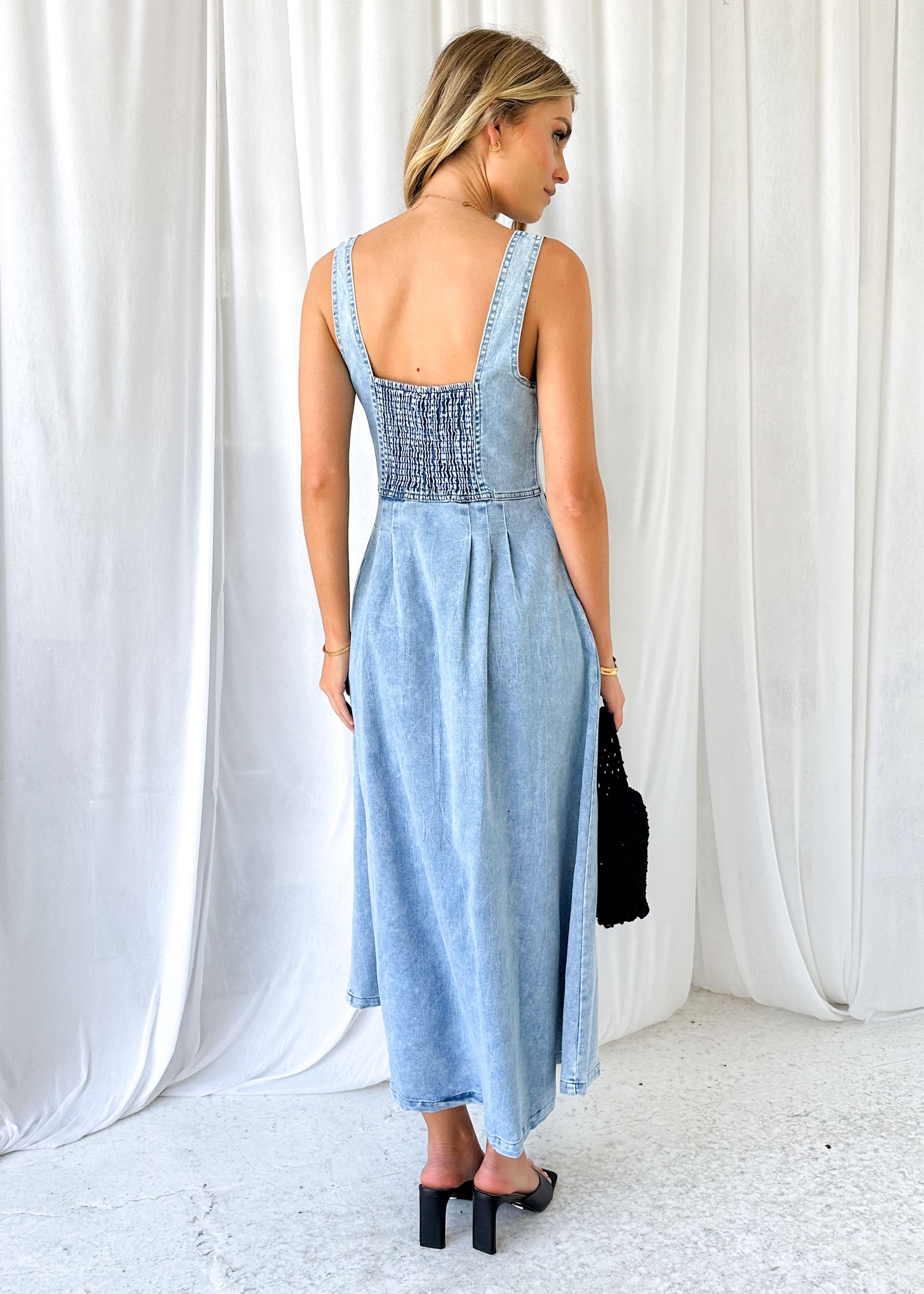 Triammy Stretch Denim Midi Dress - Blue