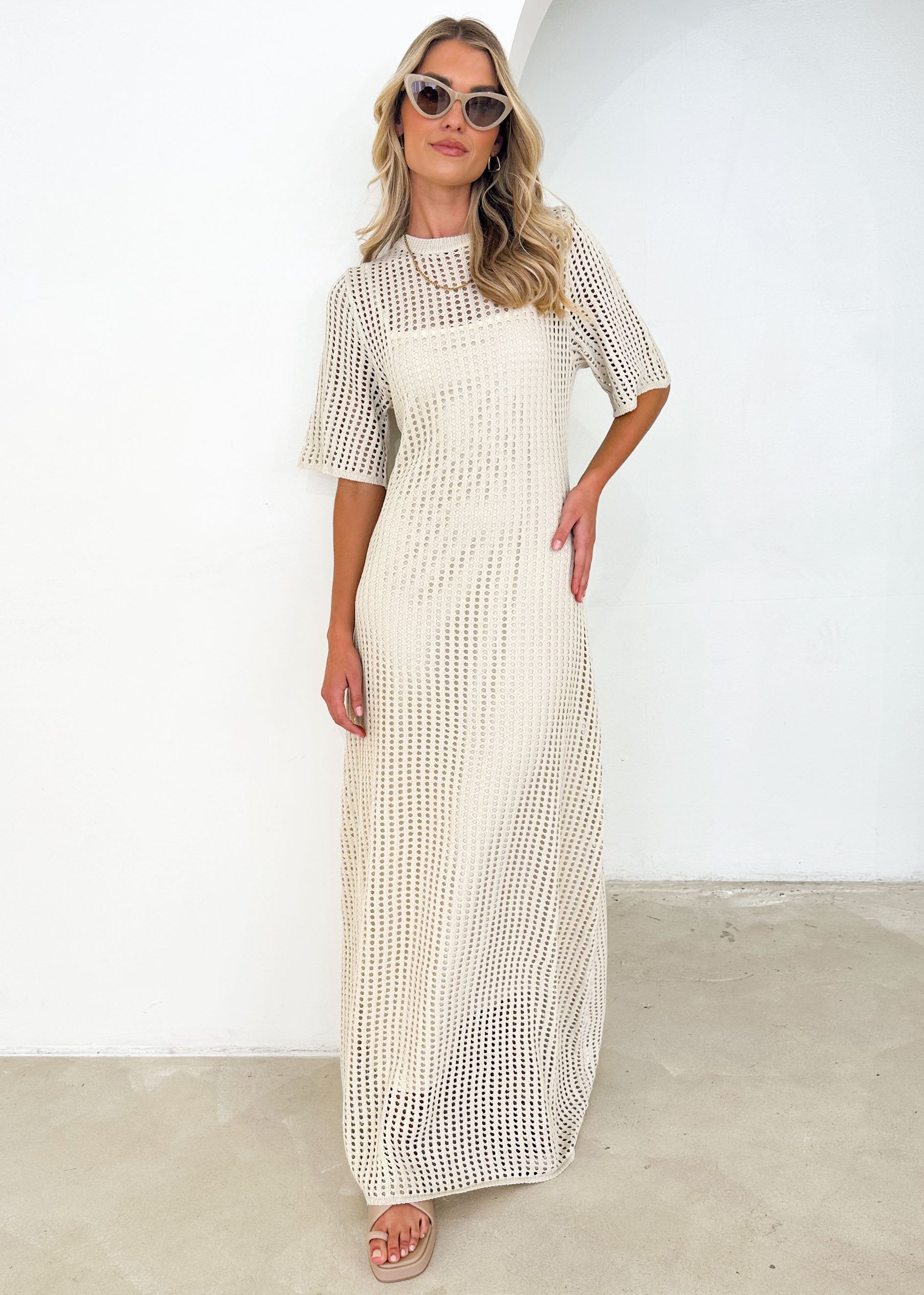 Vivvy Crochet Maxi Dress - Cream