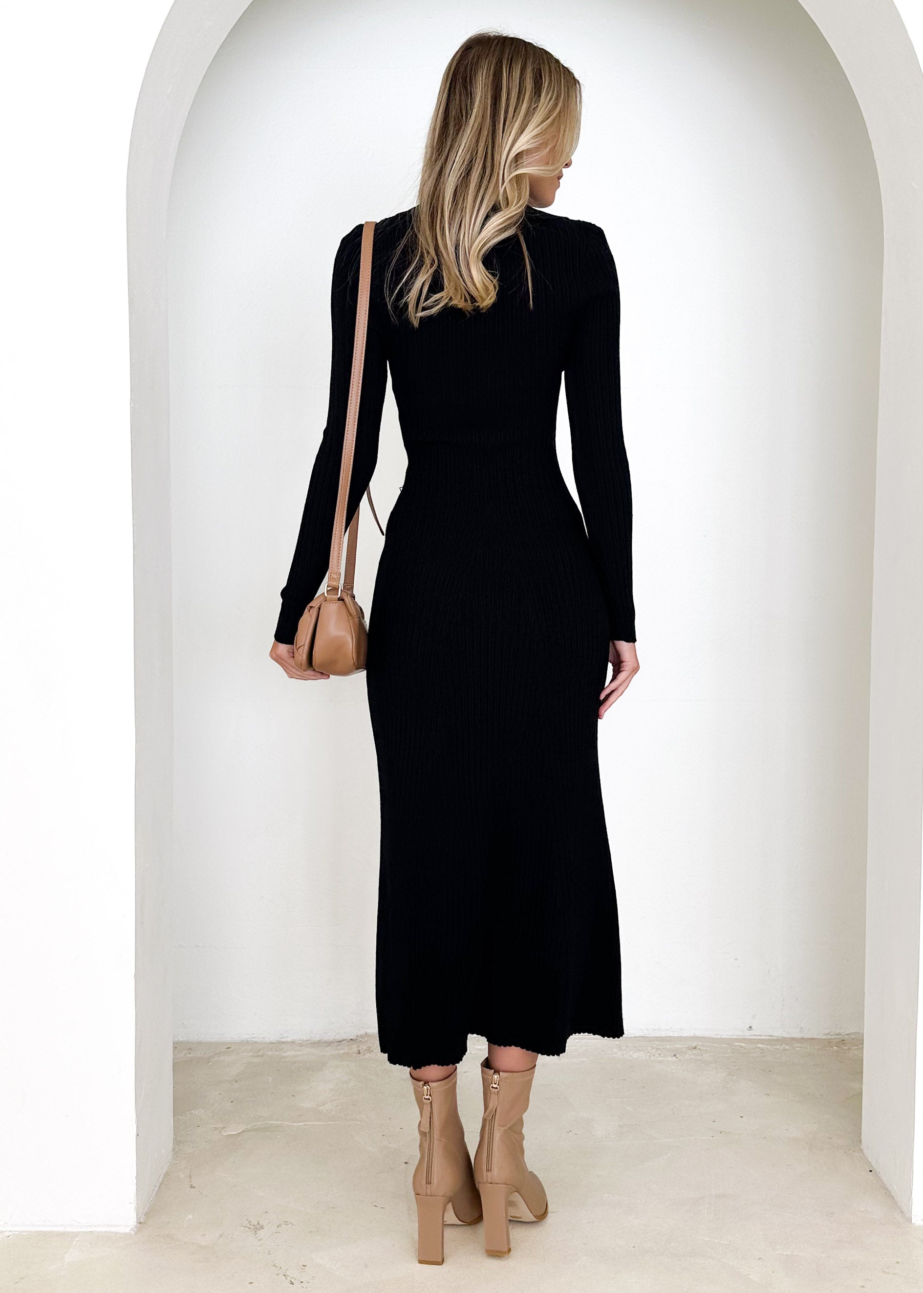 Nathaley Knit Midi Dress - Black