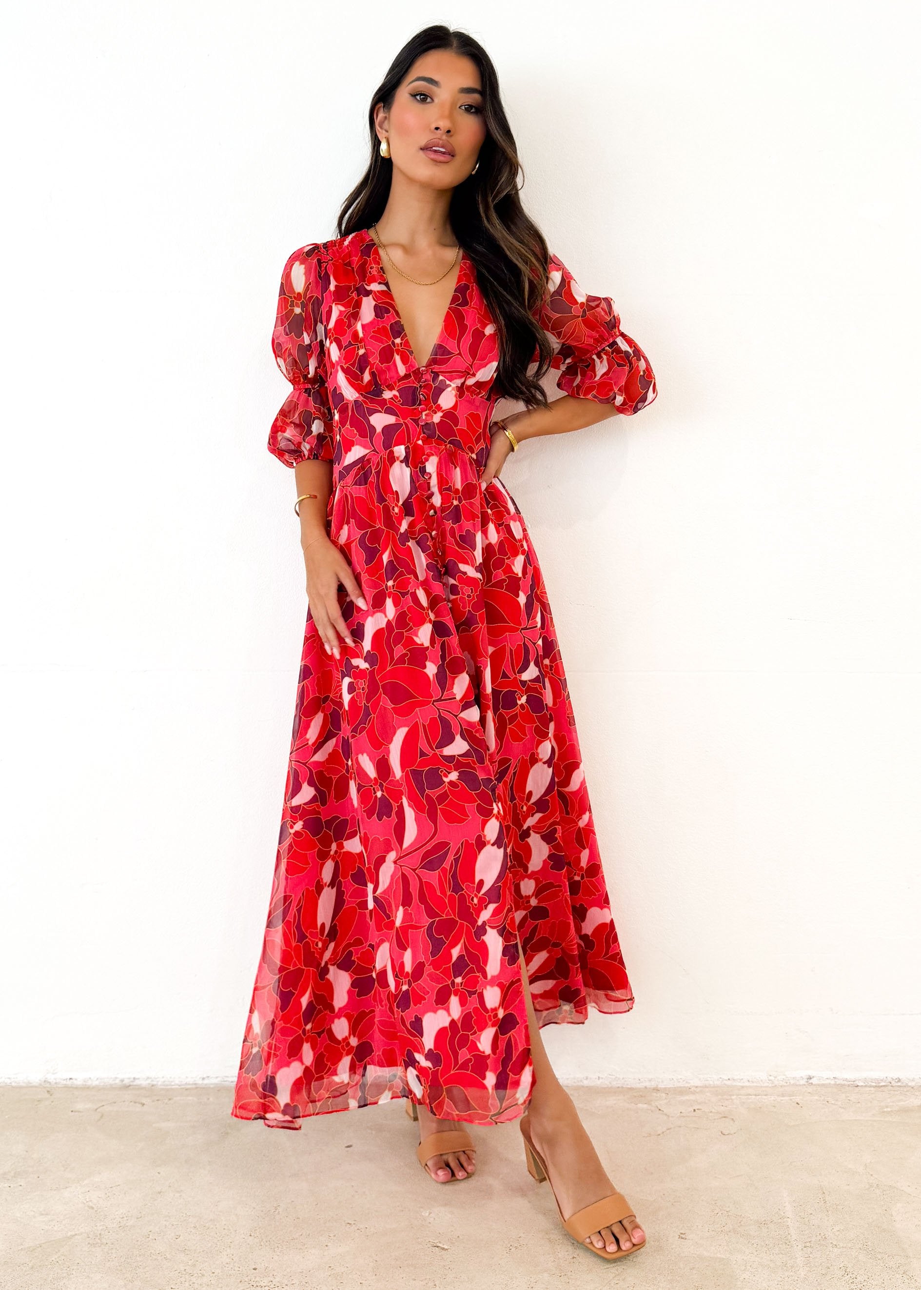 Tiffanie Midi Dress - Ruby Floral