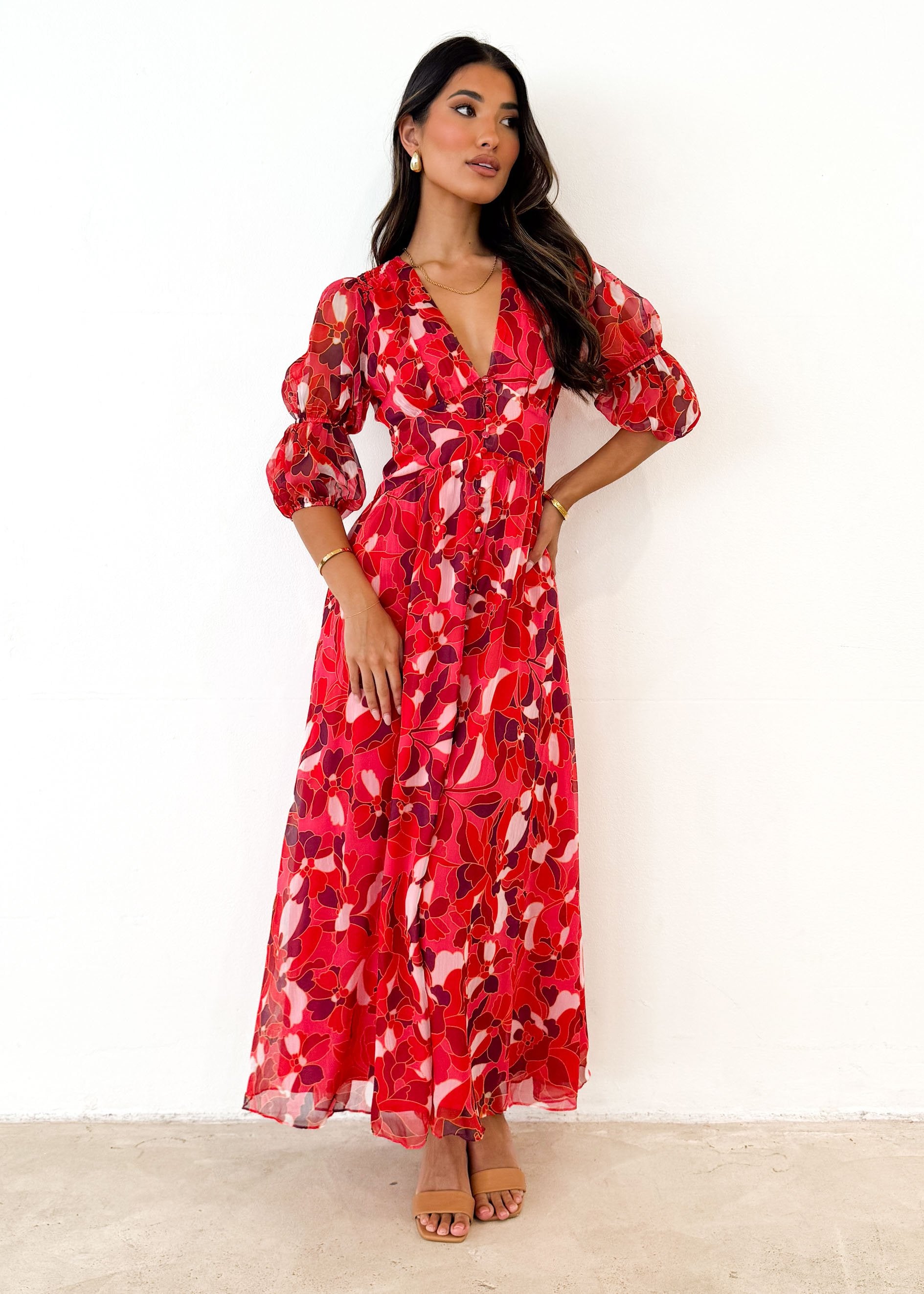 Tiffanie Midi Dress - Ruby Floral