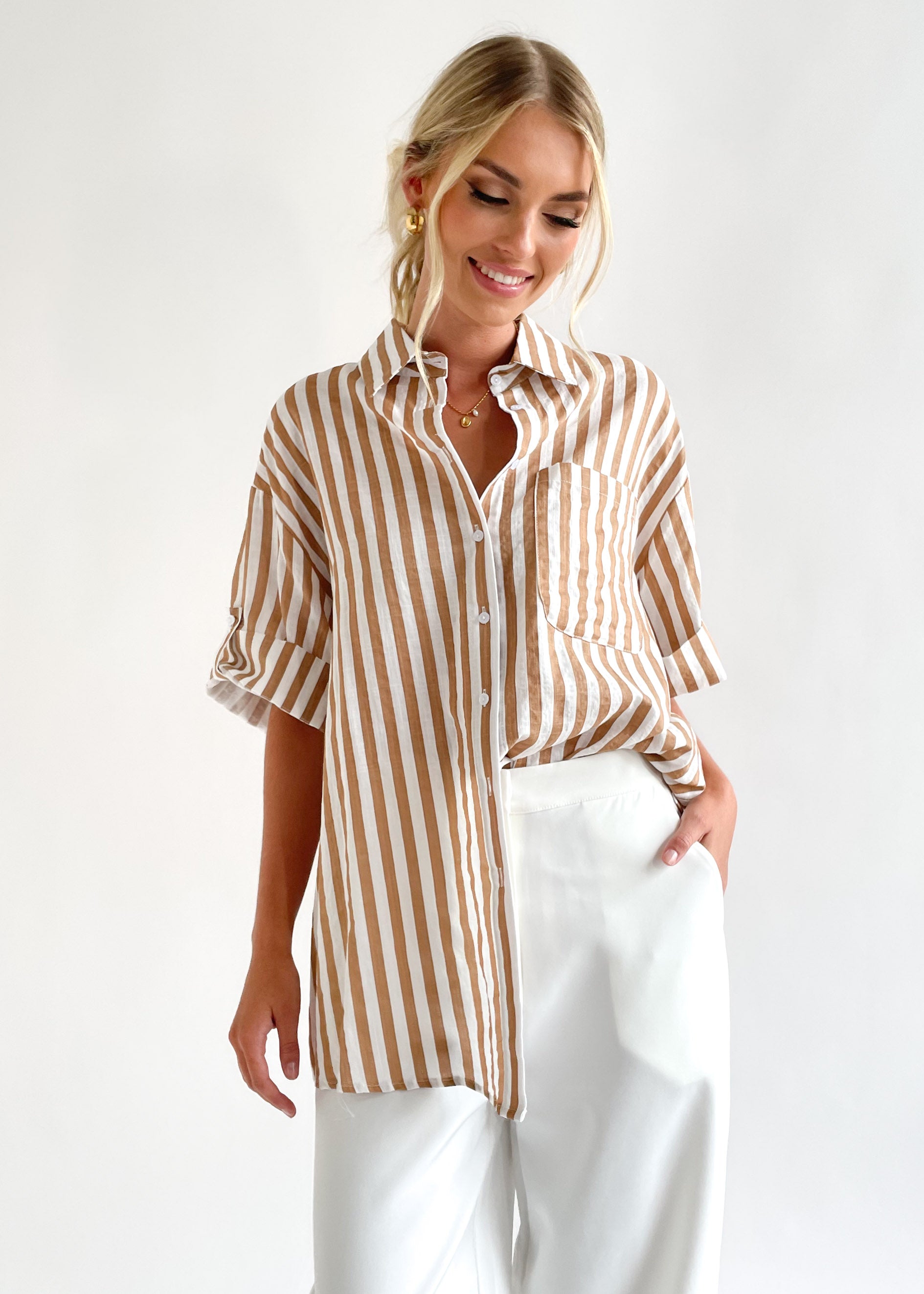 Zacha Shirt - Tan Stripe