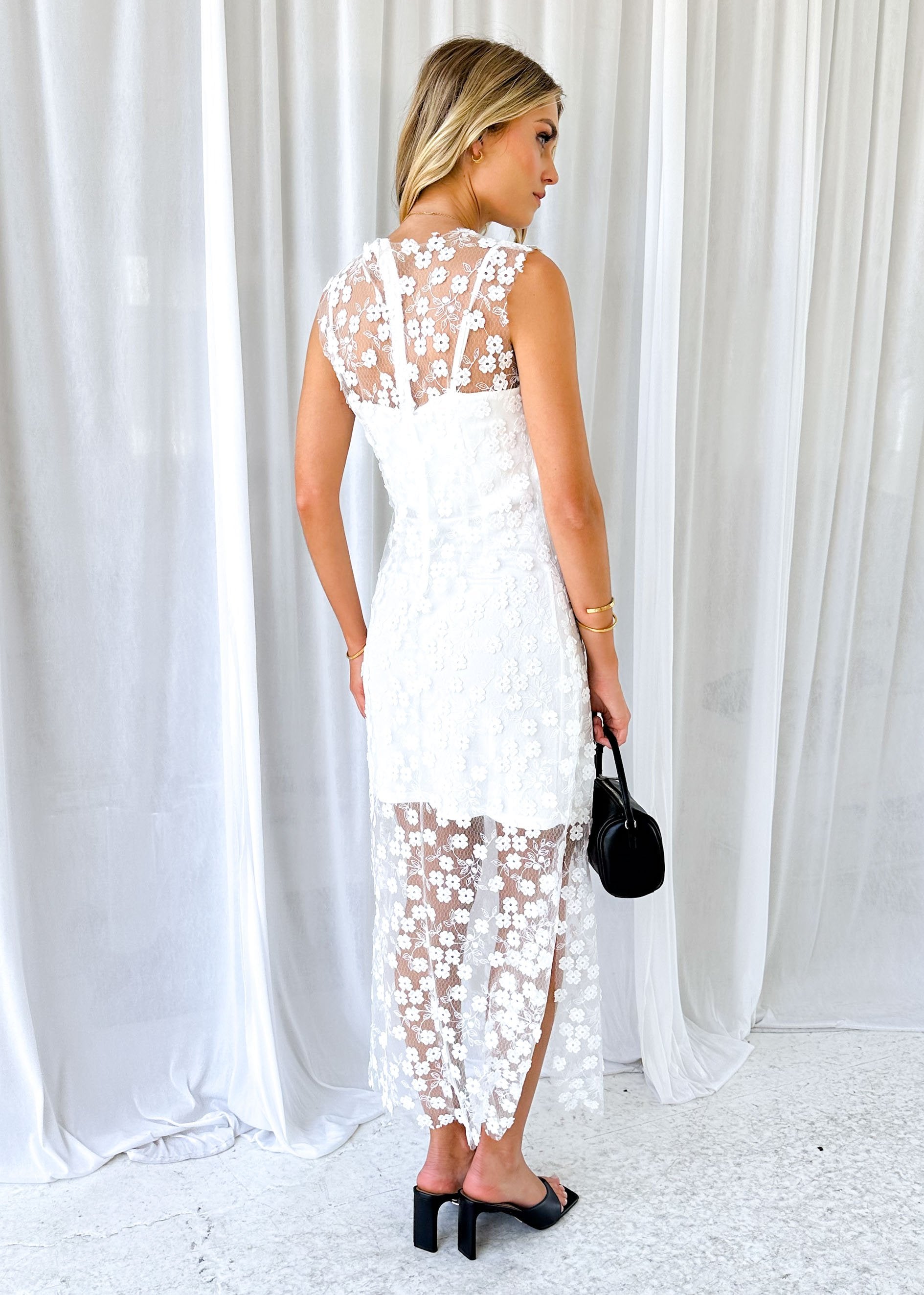 Paylor Embroidered Midi Dress - Off White