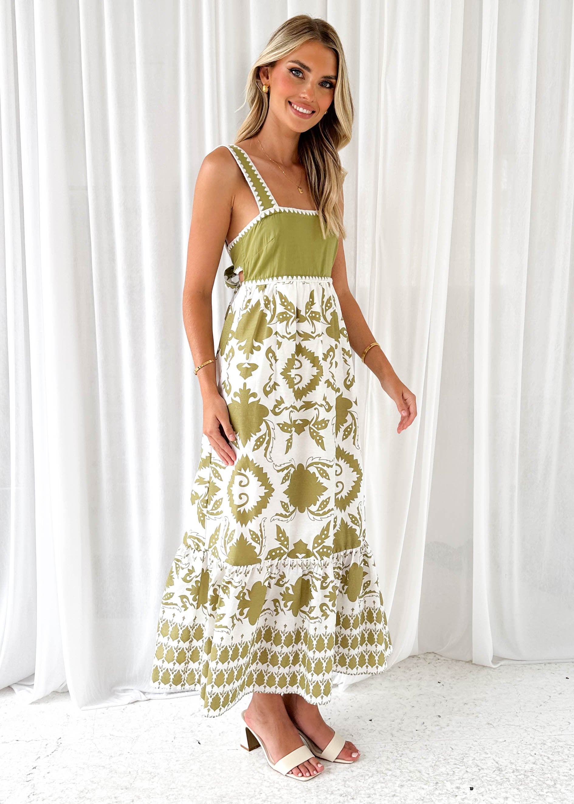 Souser Maxi Dress - Olive Abstract
