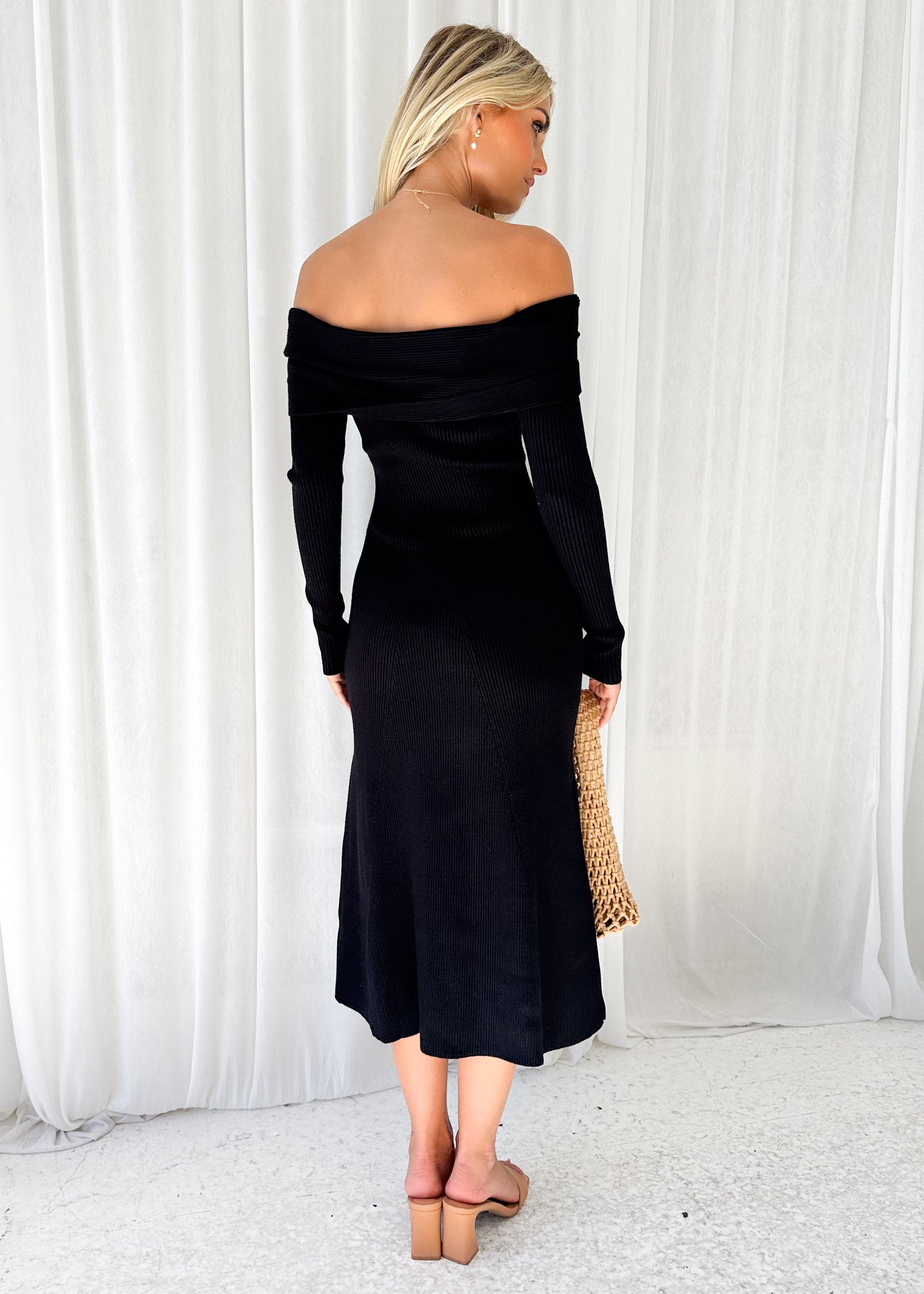 Almer Knit Midi Dress - Black