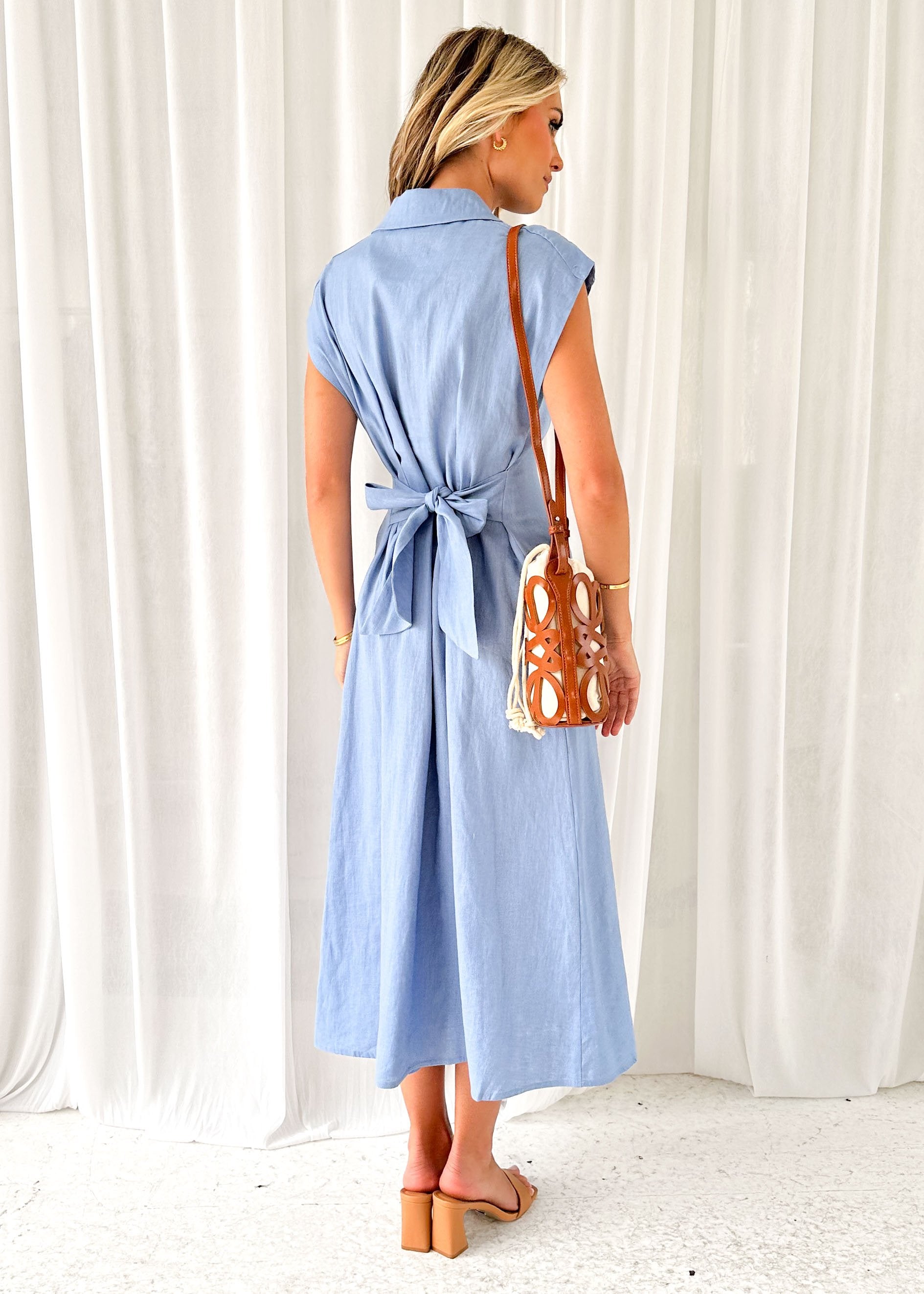 Makari Linen Midi Dress - Blue
