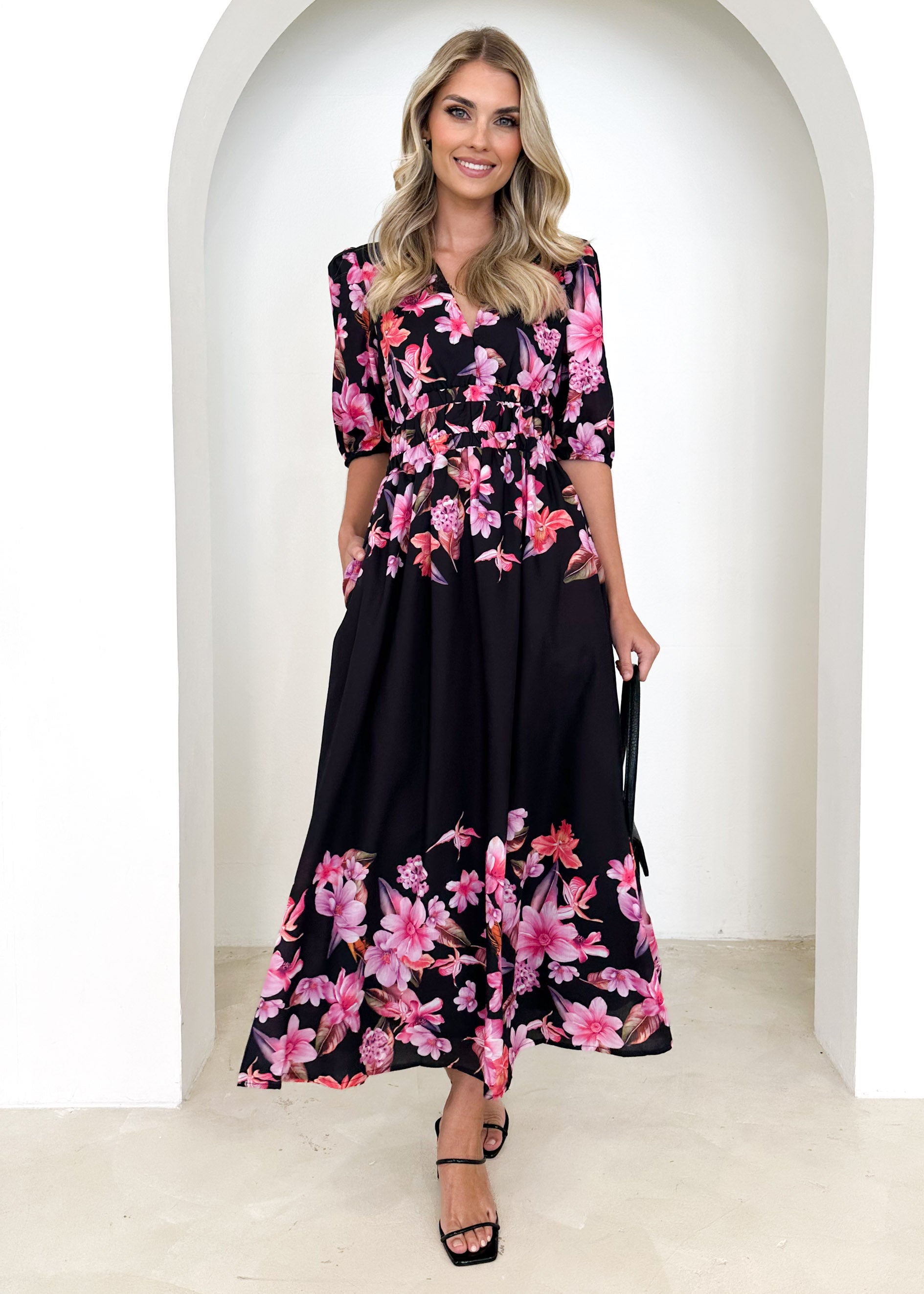 Laylia Maxi Dress - Black Floral