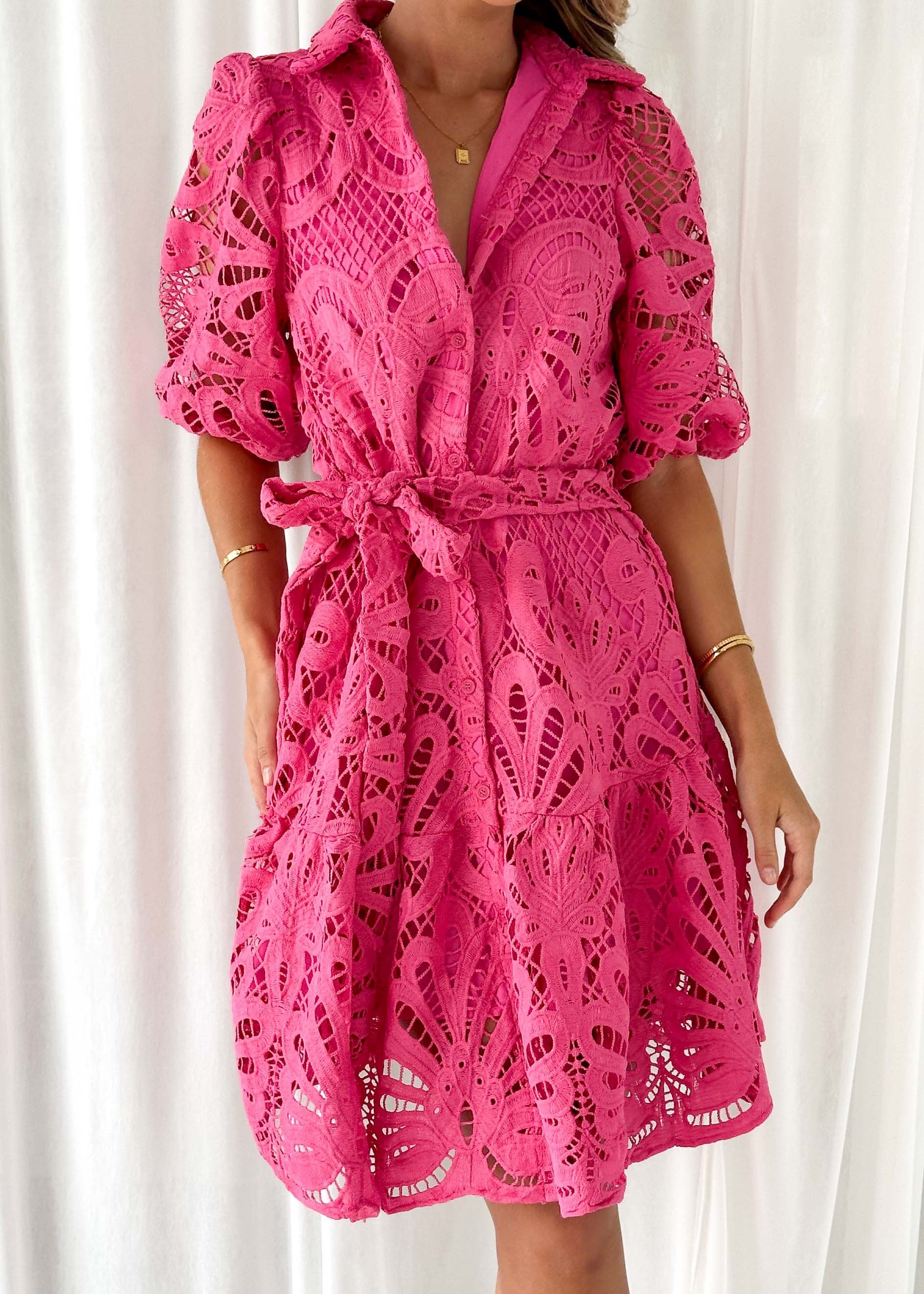Nence Lace Dress - Hot Pink