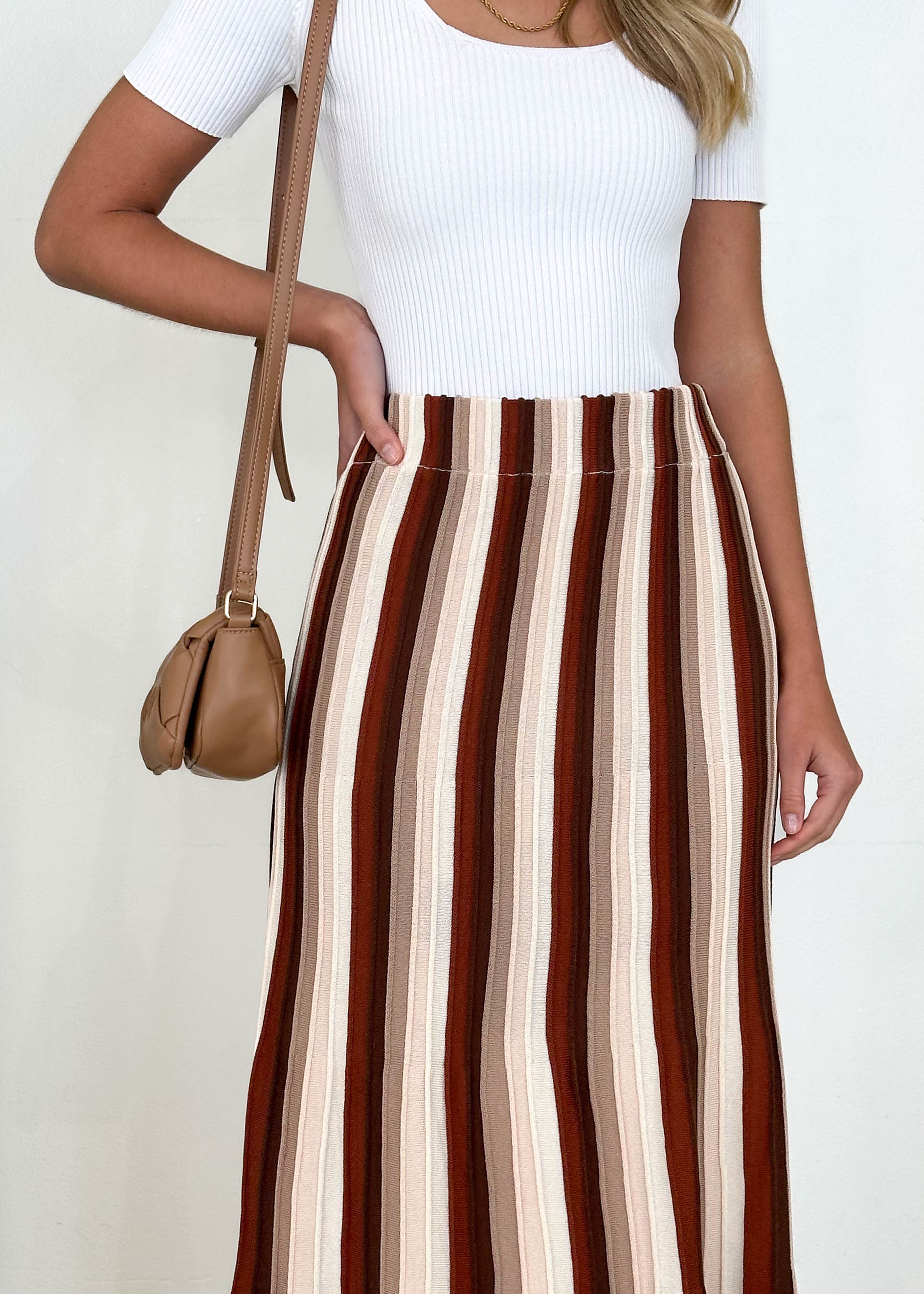 Kylee Knit Midi Skirt - Chocolate Stripe