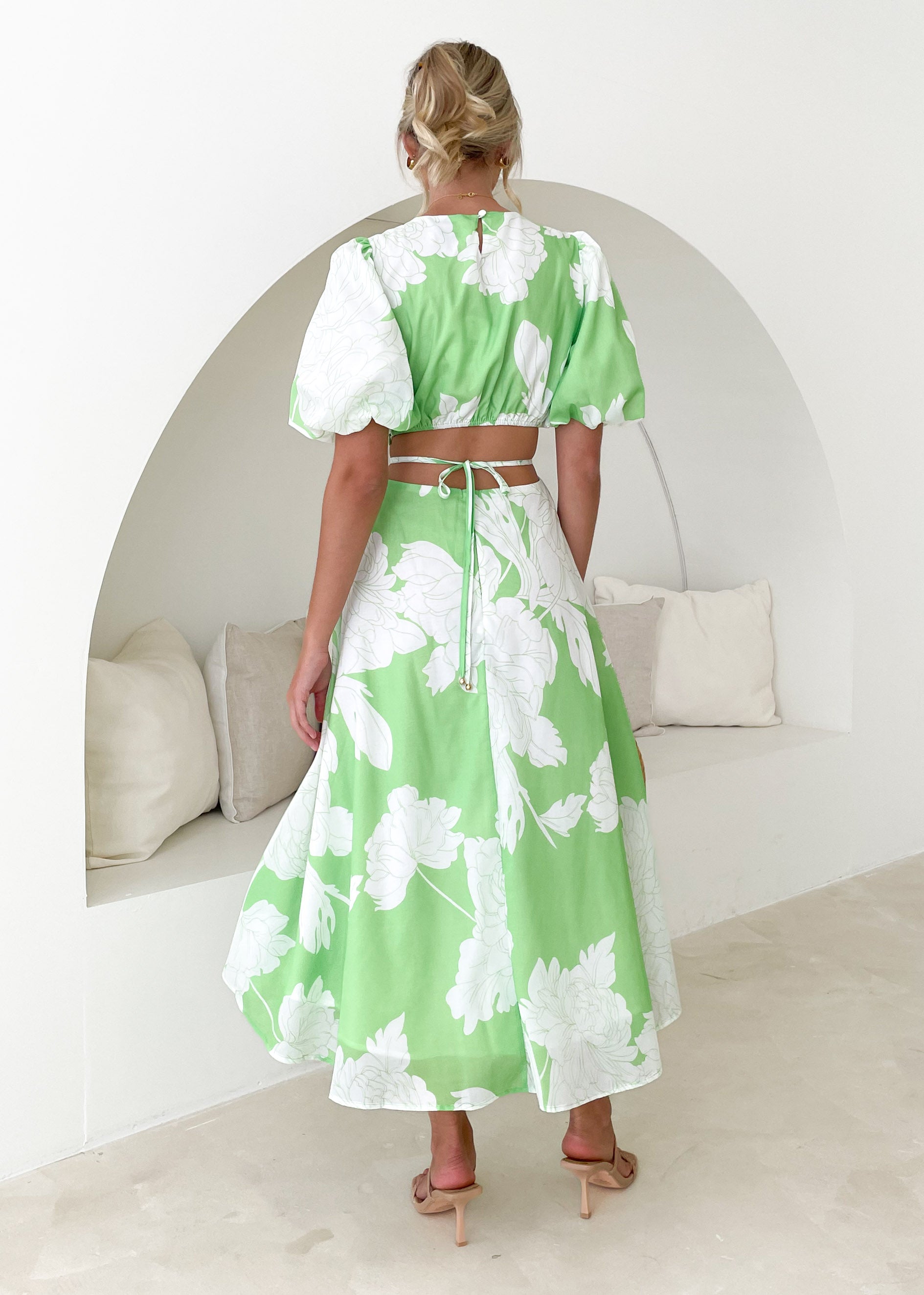 Zinna Midi Dress - Lime Floral