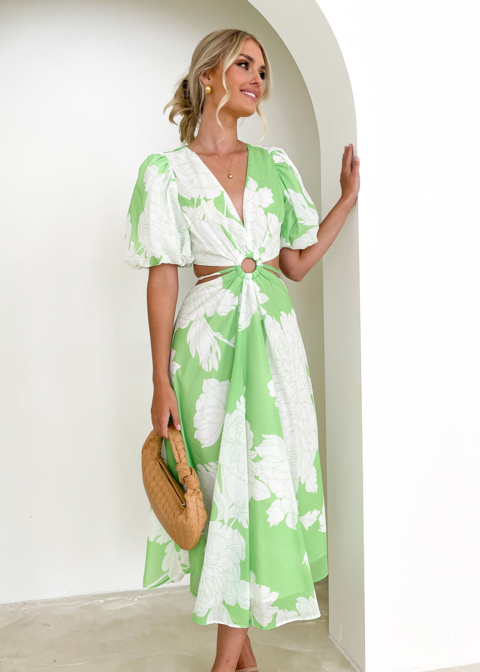 Zinna Midi Dress - Lime Floral
