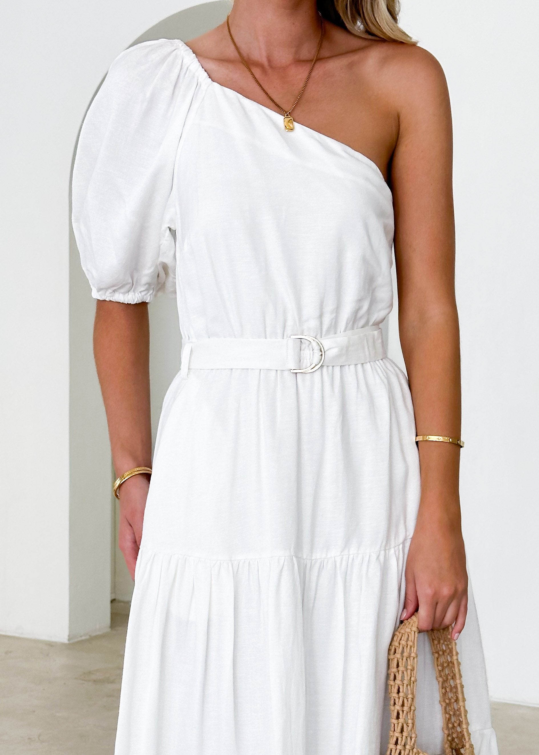 Jelai One Shoulder Midi Dress - Off White