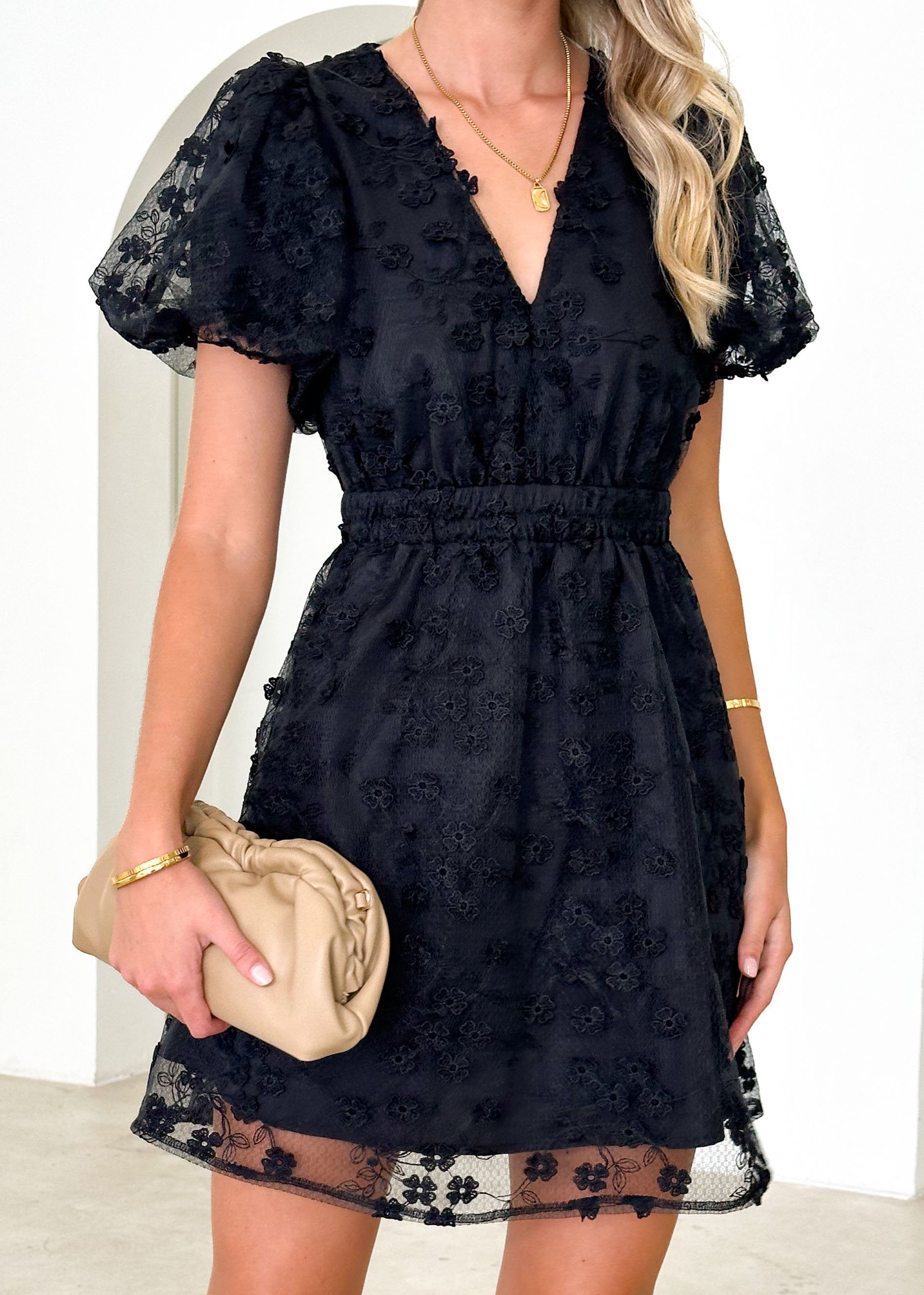 Yamela Dress - Black Embroidered