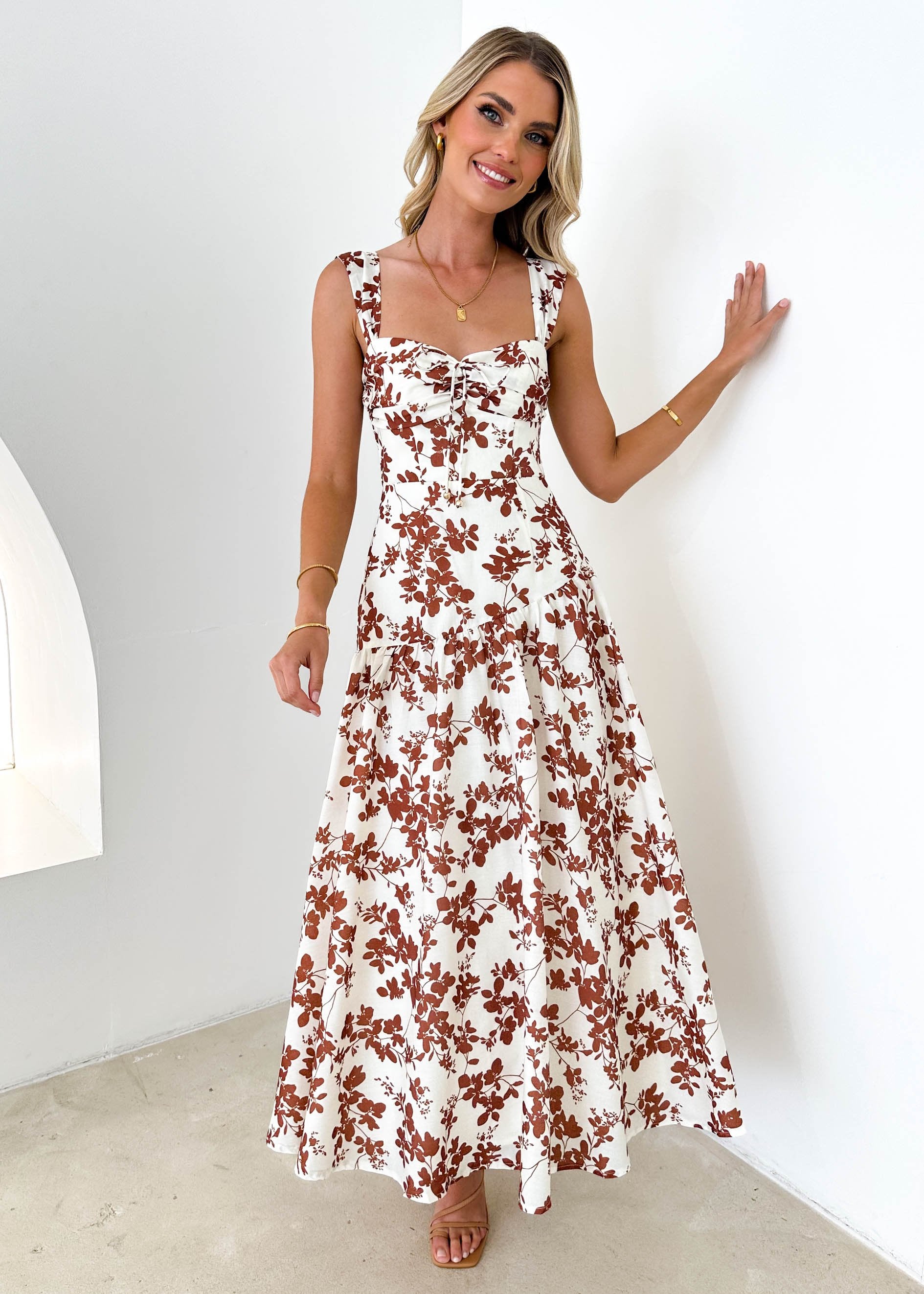 Astoria Midi Dress - Tan Floral