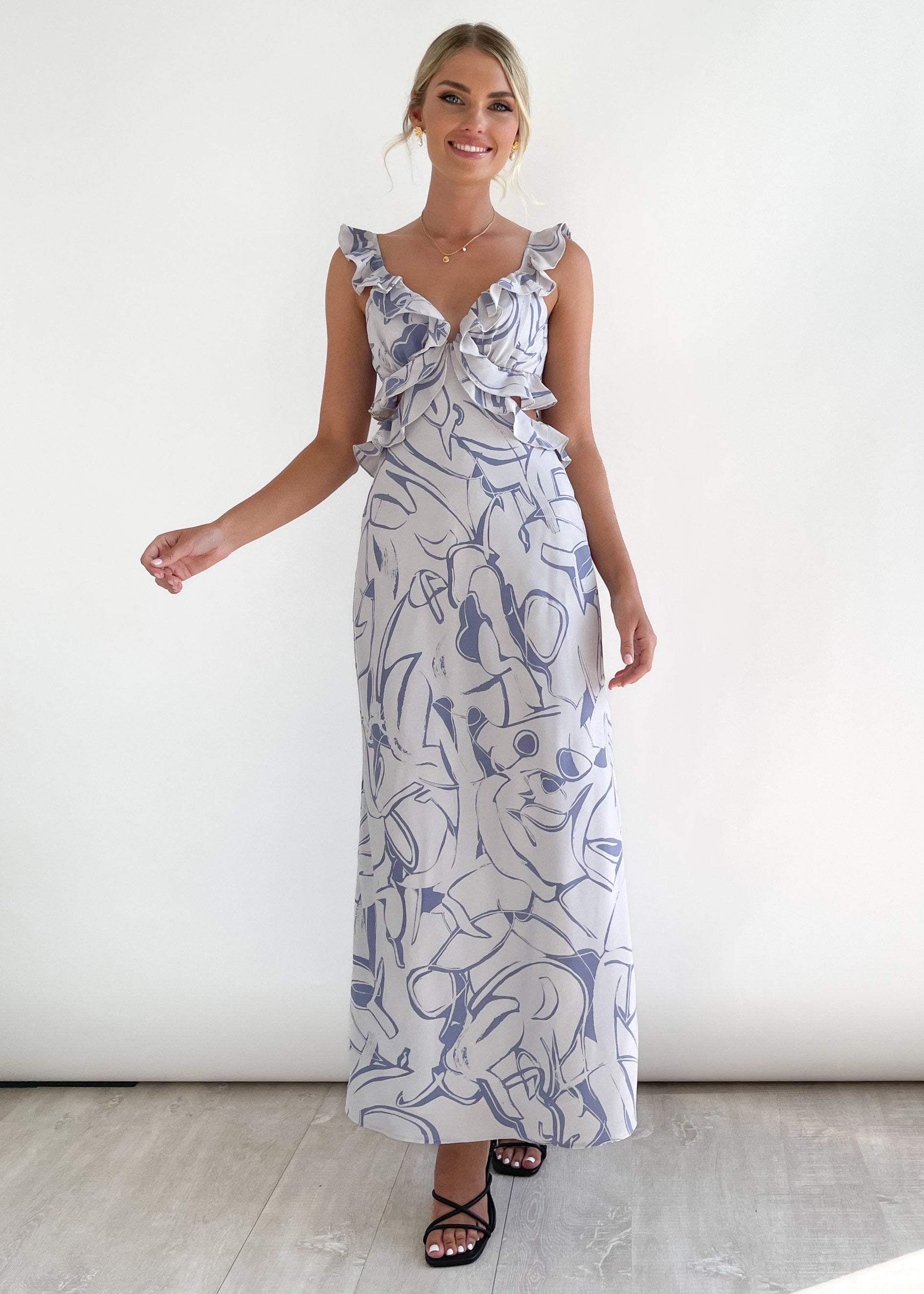 Annia Midi Dress - Blue Geo