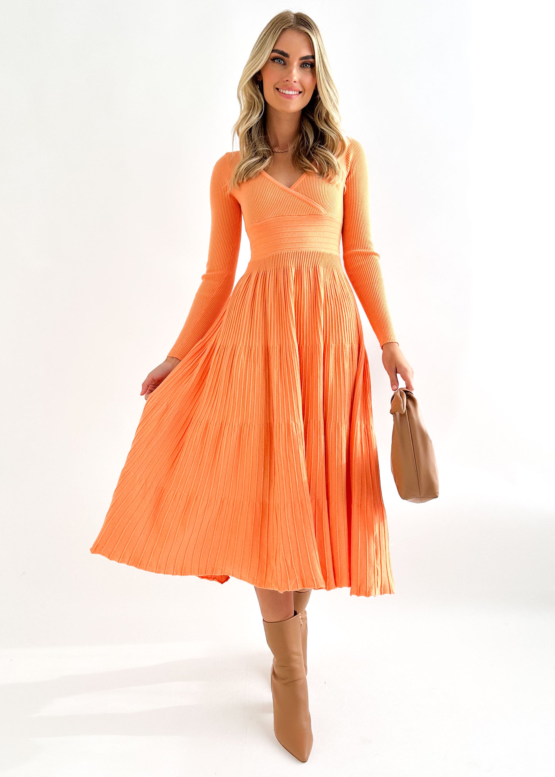 Alise Knit Midi Dress - Orange