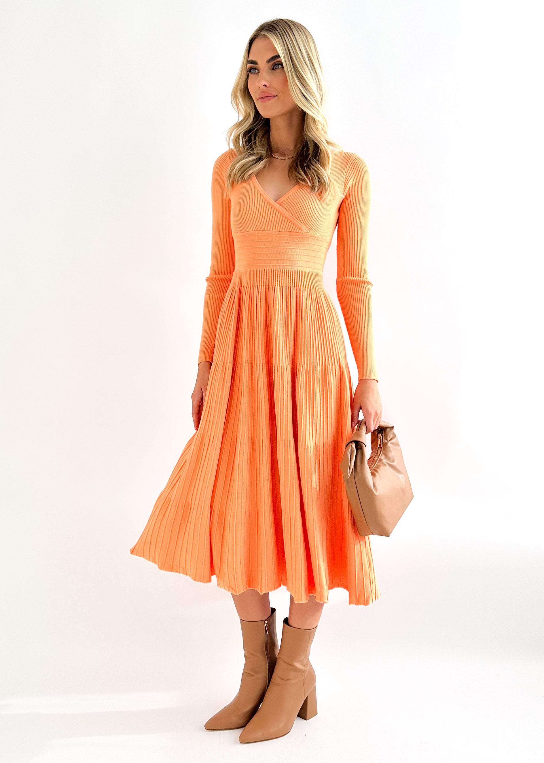 Alise Knit Midi Dress - Orange