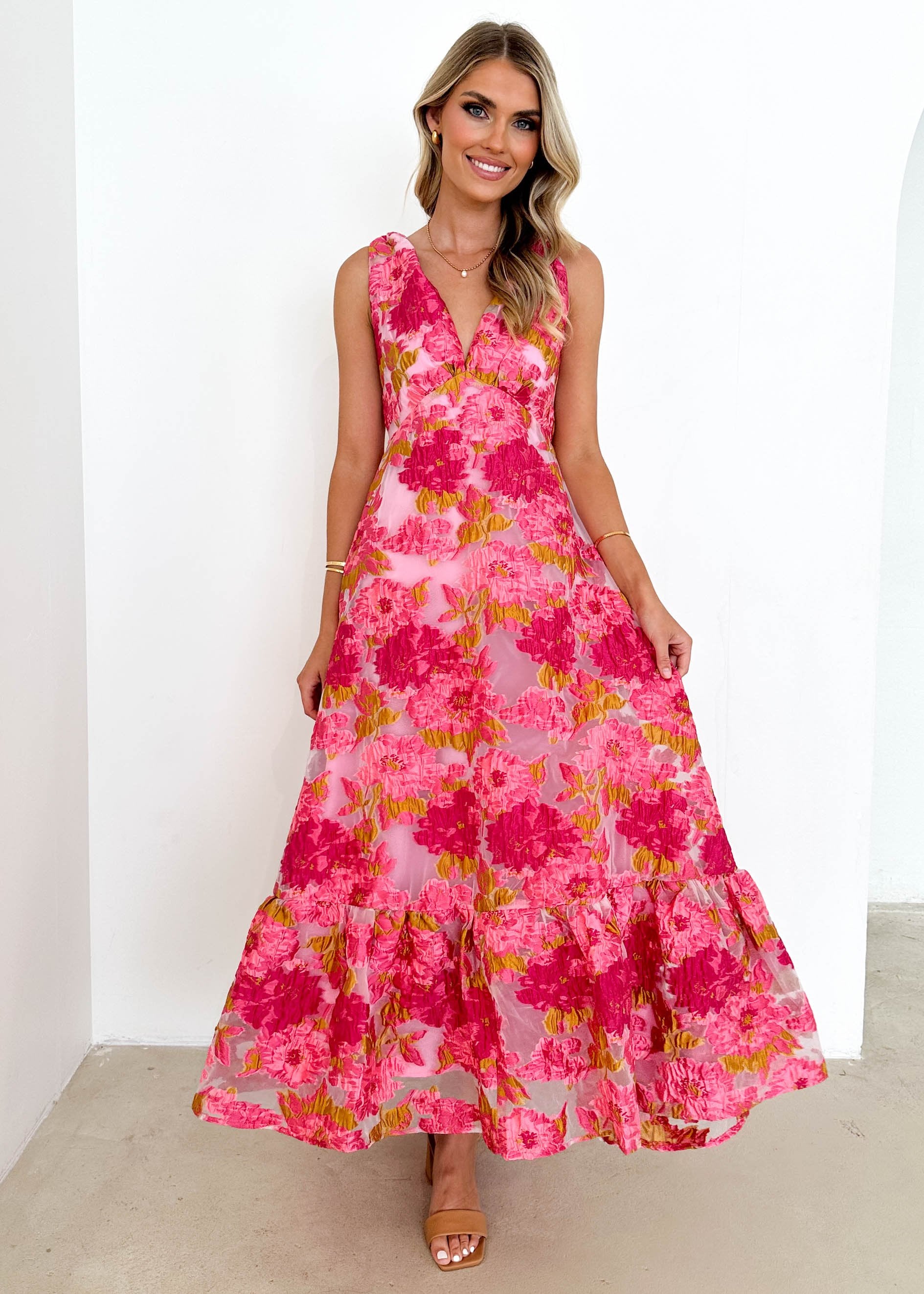 Lusion Maxi Dress - Pink Jacquard