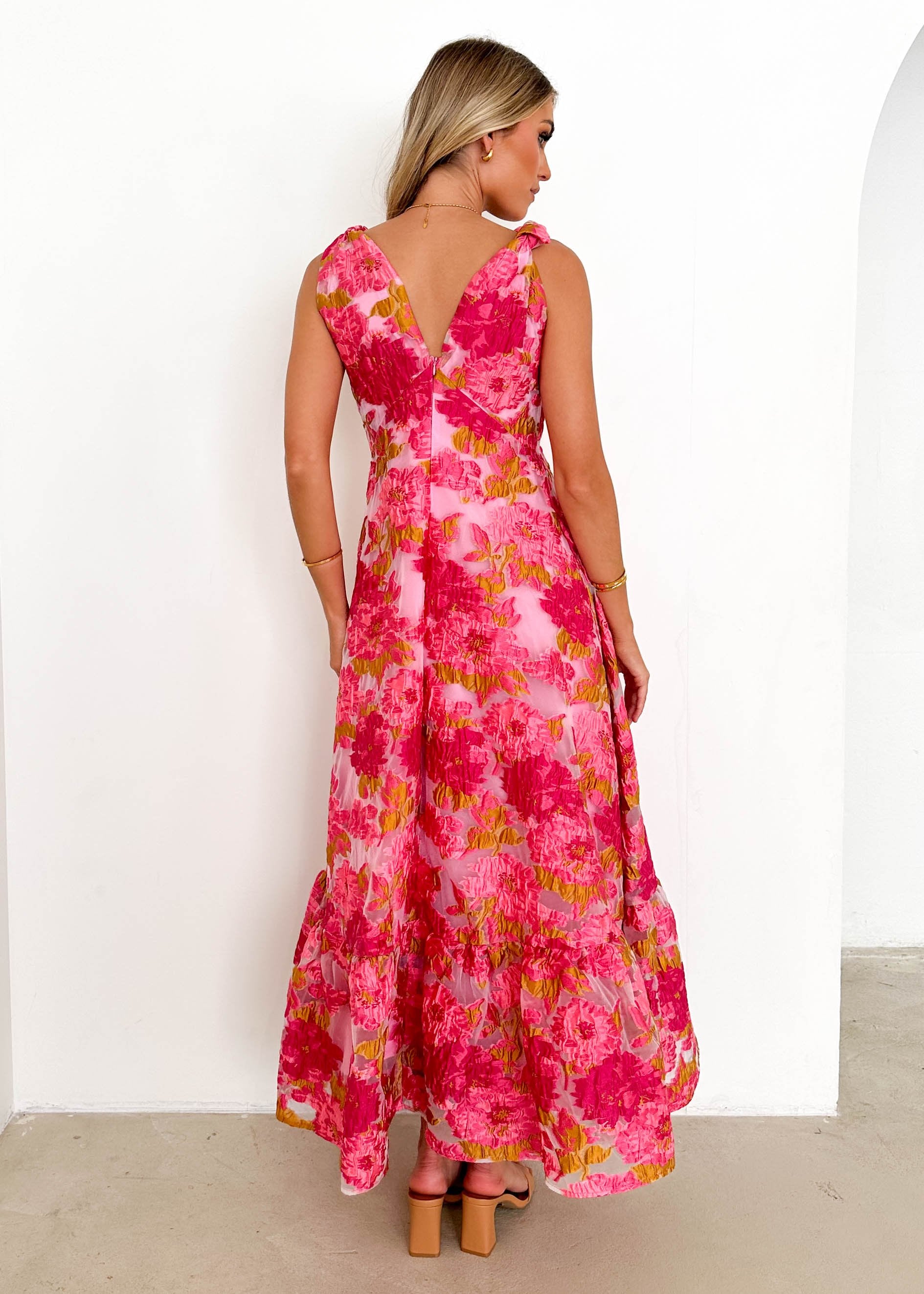 Lusion Maxi Dress - Pink Jacquard
