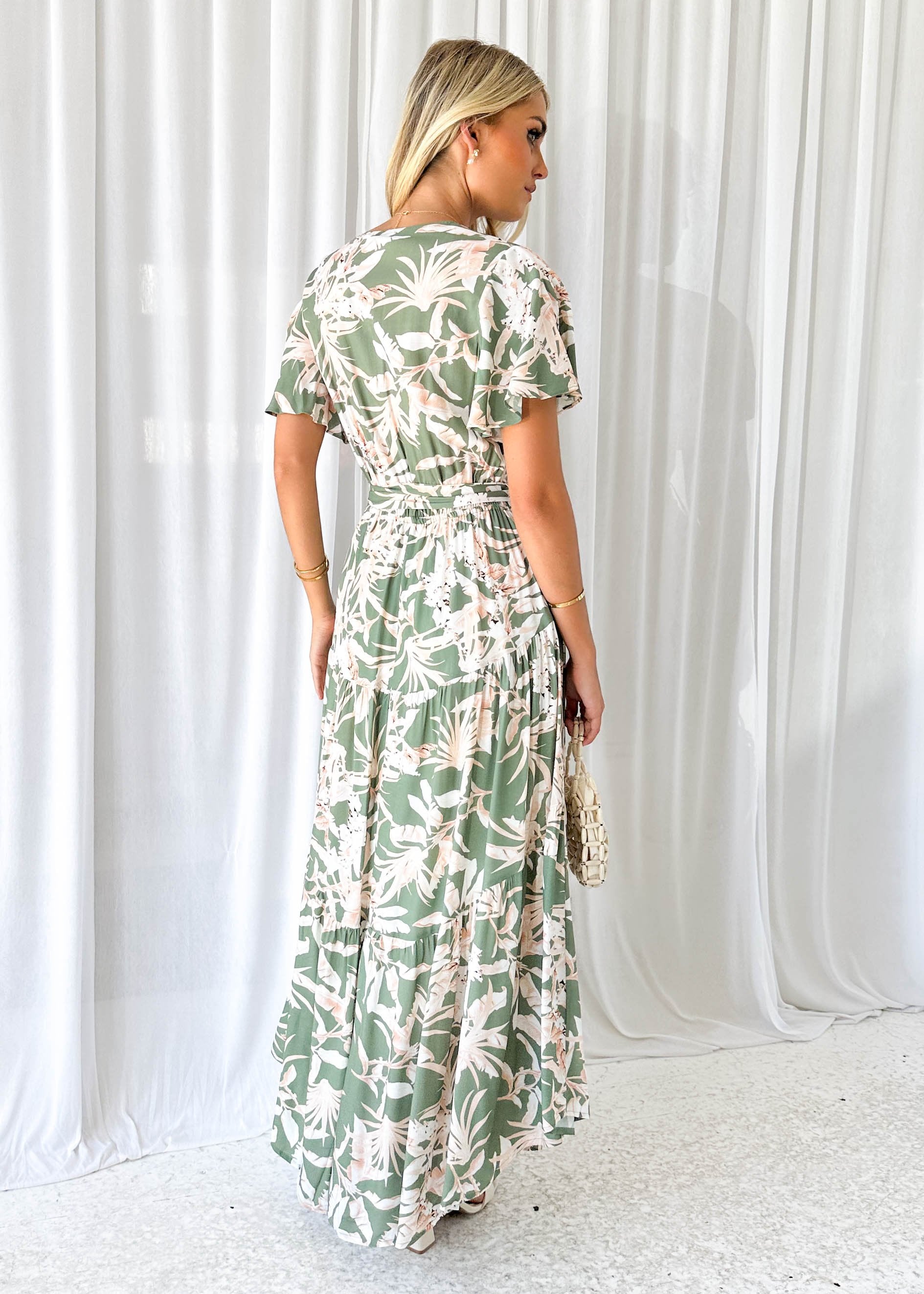 Blair Maxi Dress - Khaki Floral