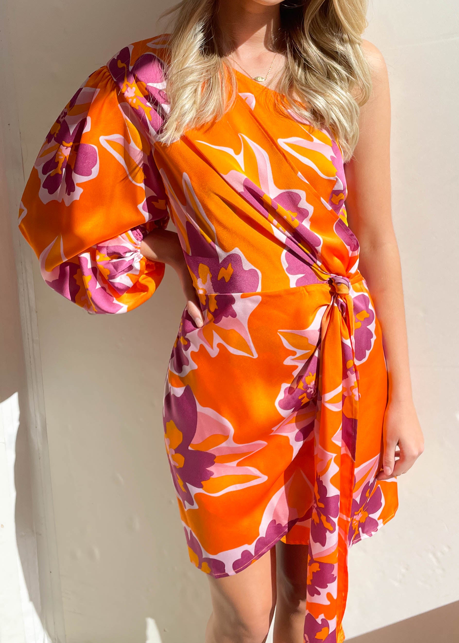 Reeta One Shoulder Dress - Tangerine Floral