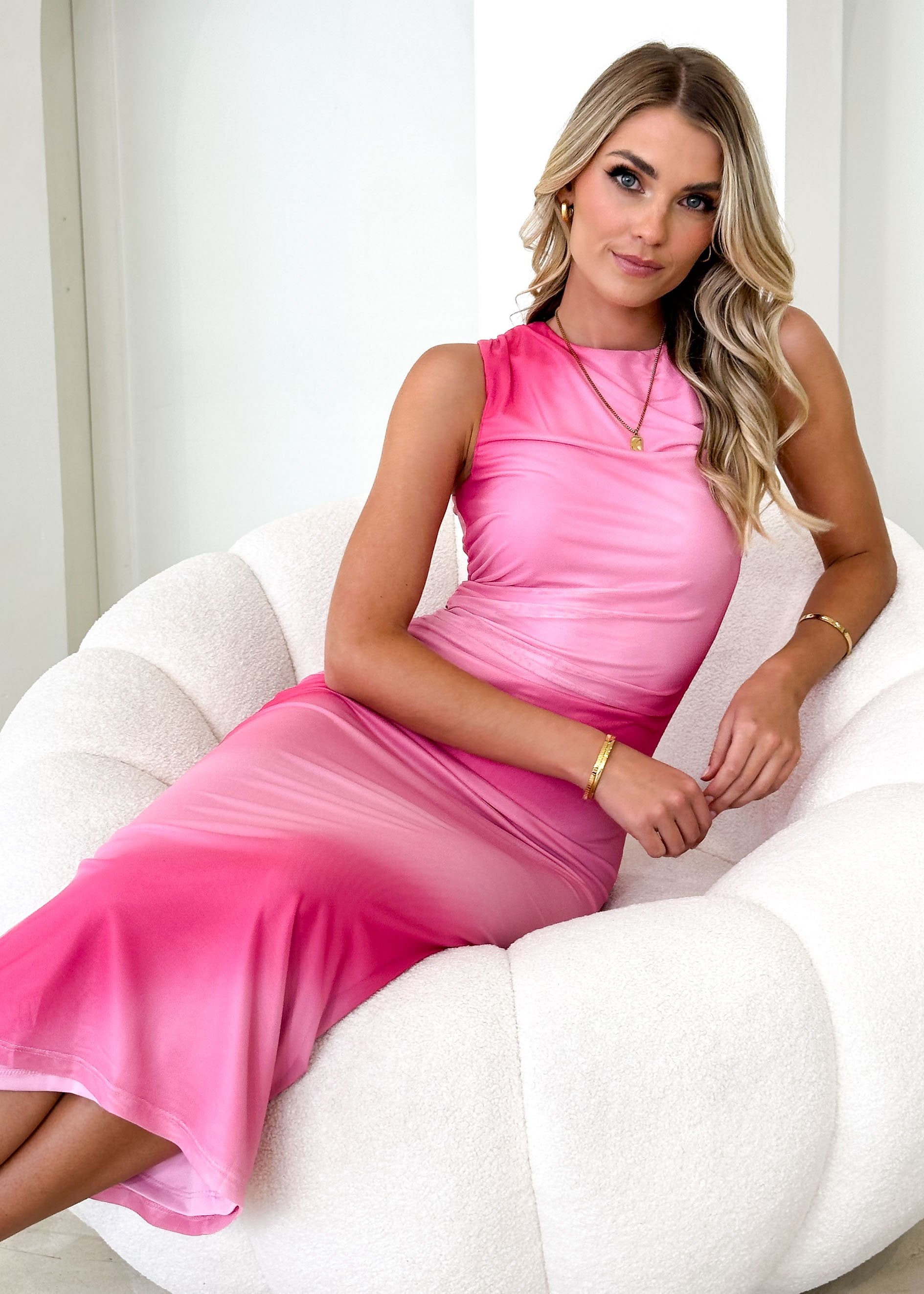Nessa Mesh Midi Dress - Pink Tie Dye