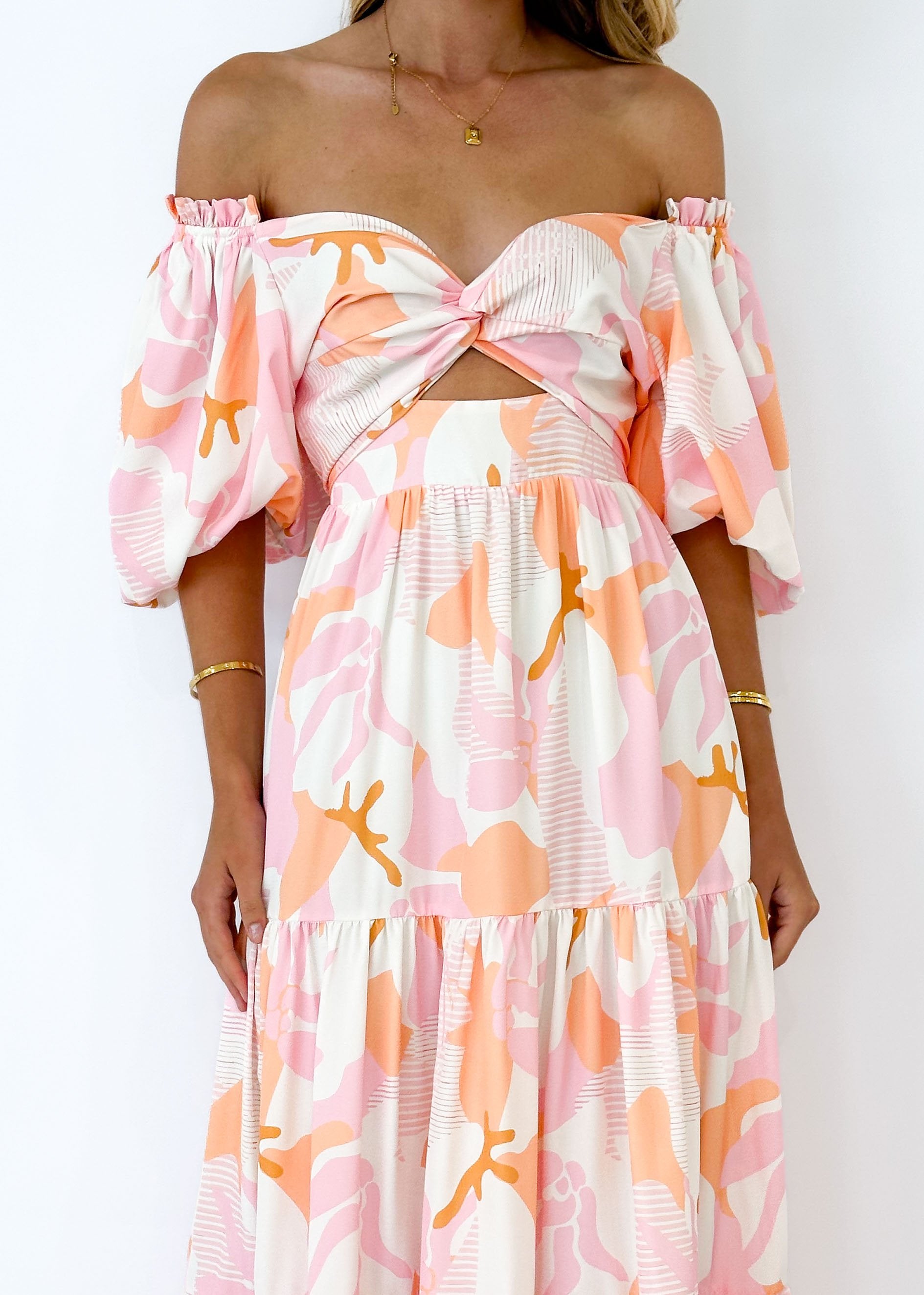 Narlo Off Shoulder Maxi Dress - Candy Peach