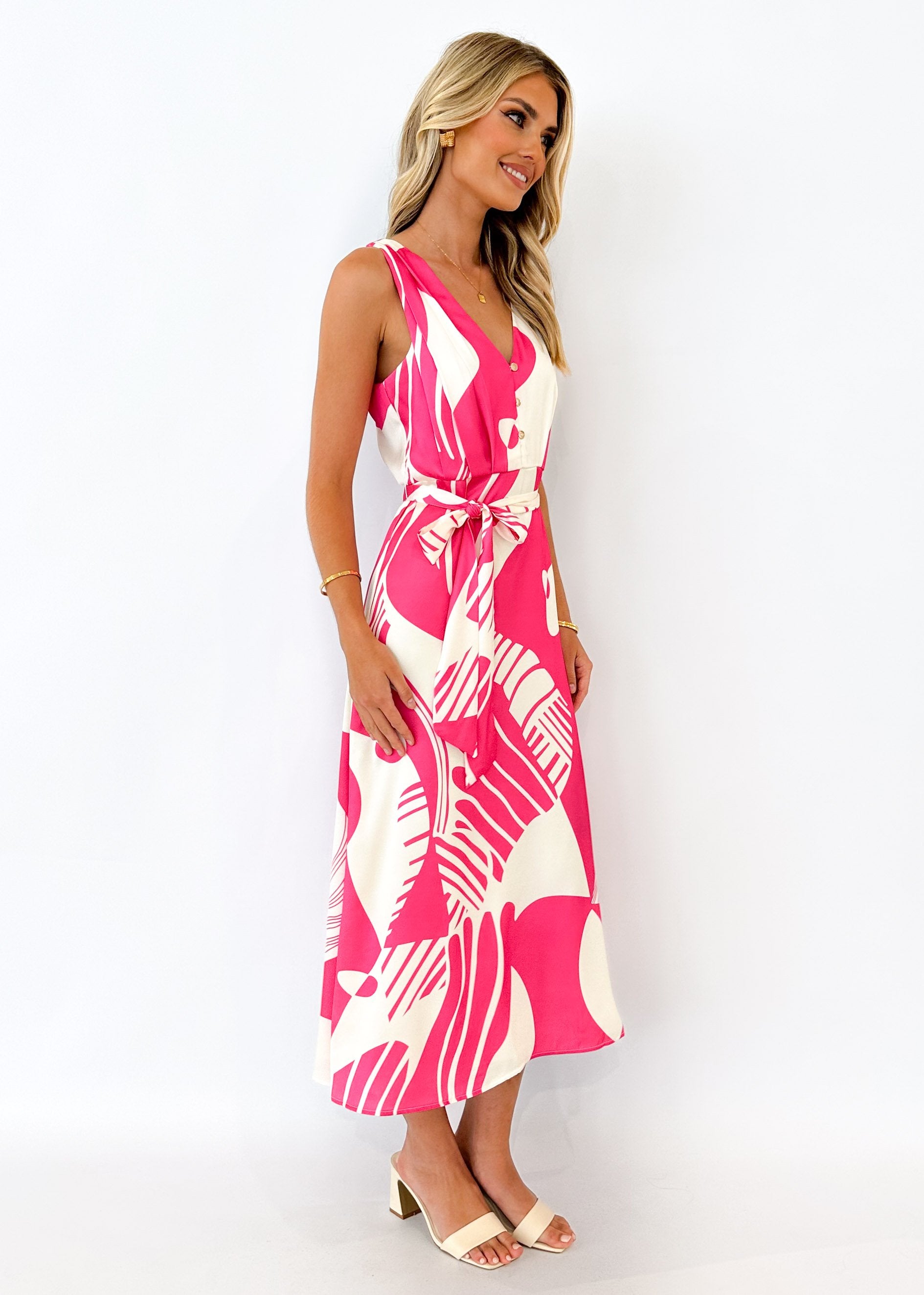 Palique Midi Dress - Pink Abstract