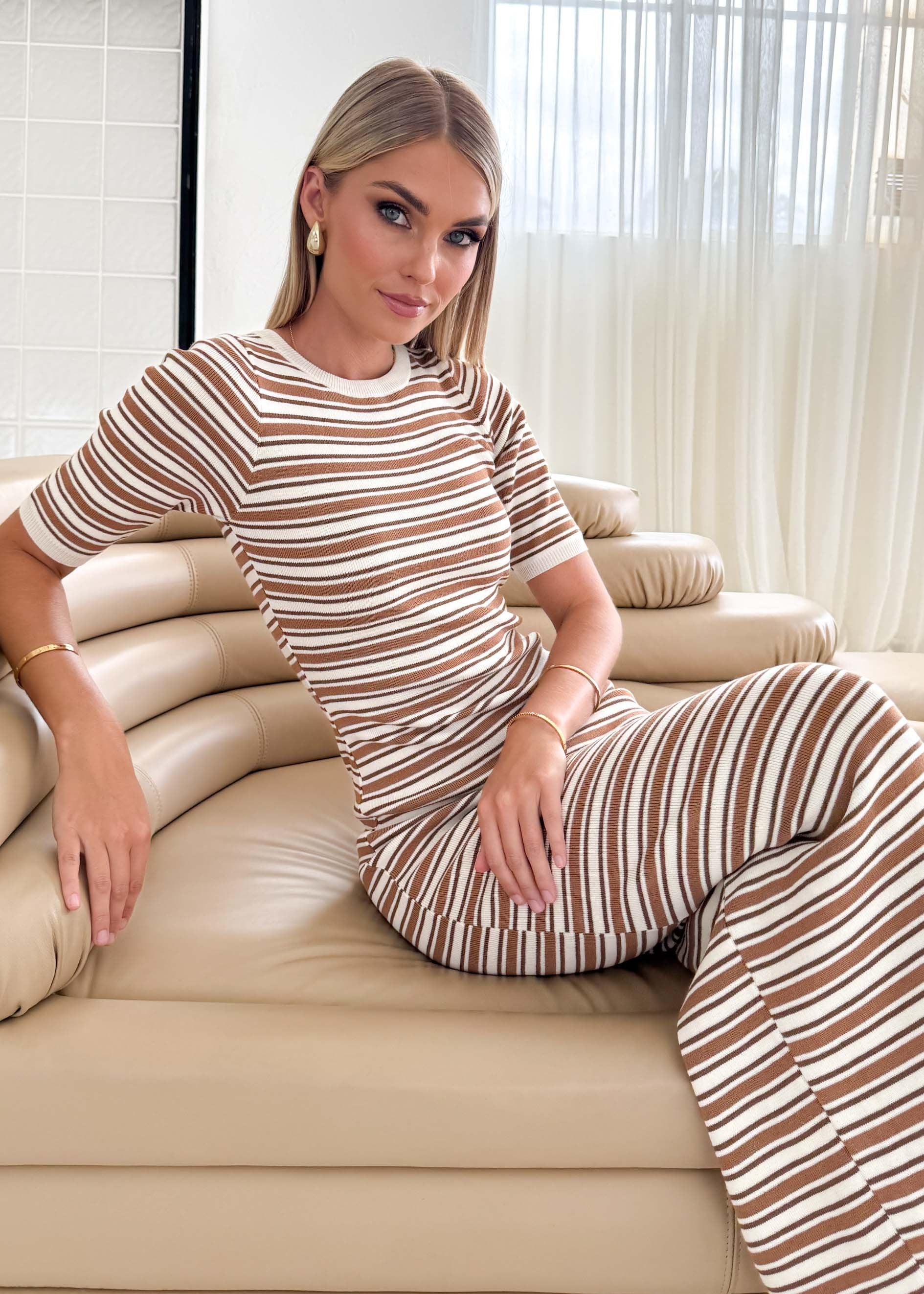 Pixie Knit Maxi Dress - Brown Stripe