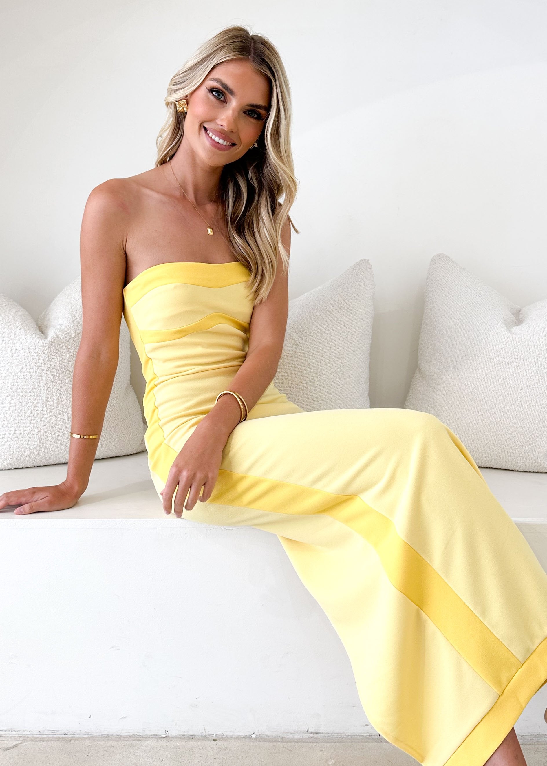Athena Strapless Maxi Dress - Lemon