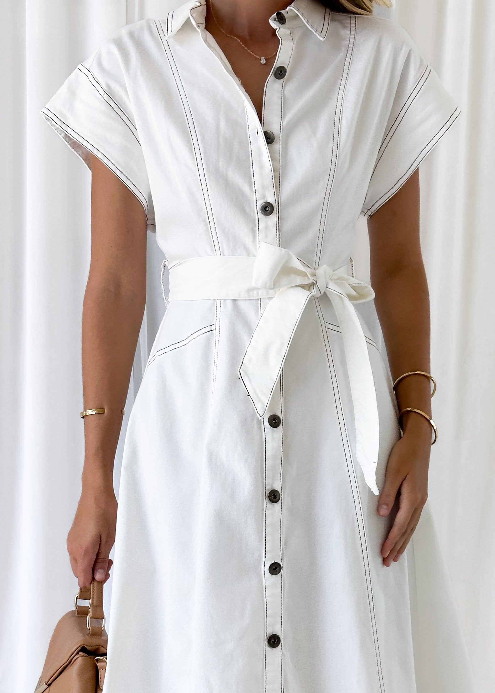 Anam Stretch Denim Midi Dress - Off White