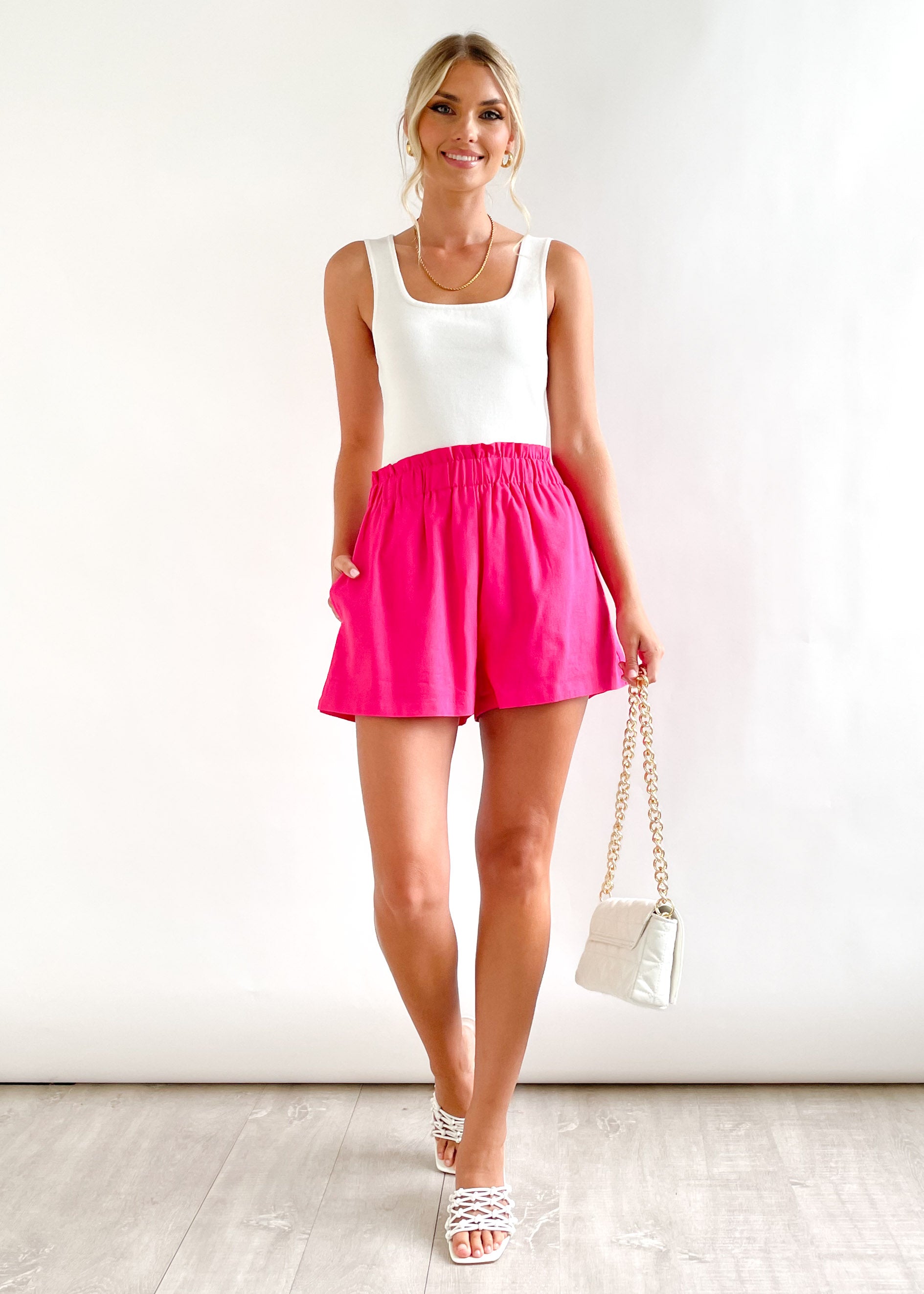Millana Linen Blend Shorts - Hot Pink