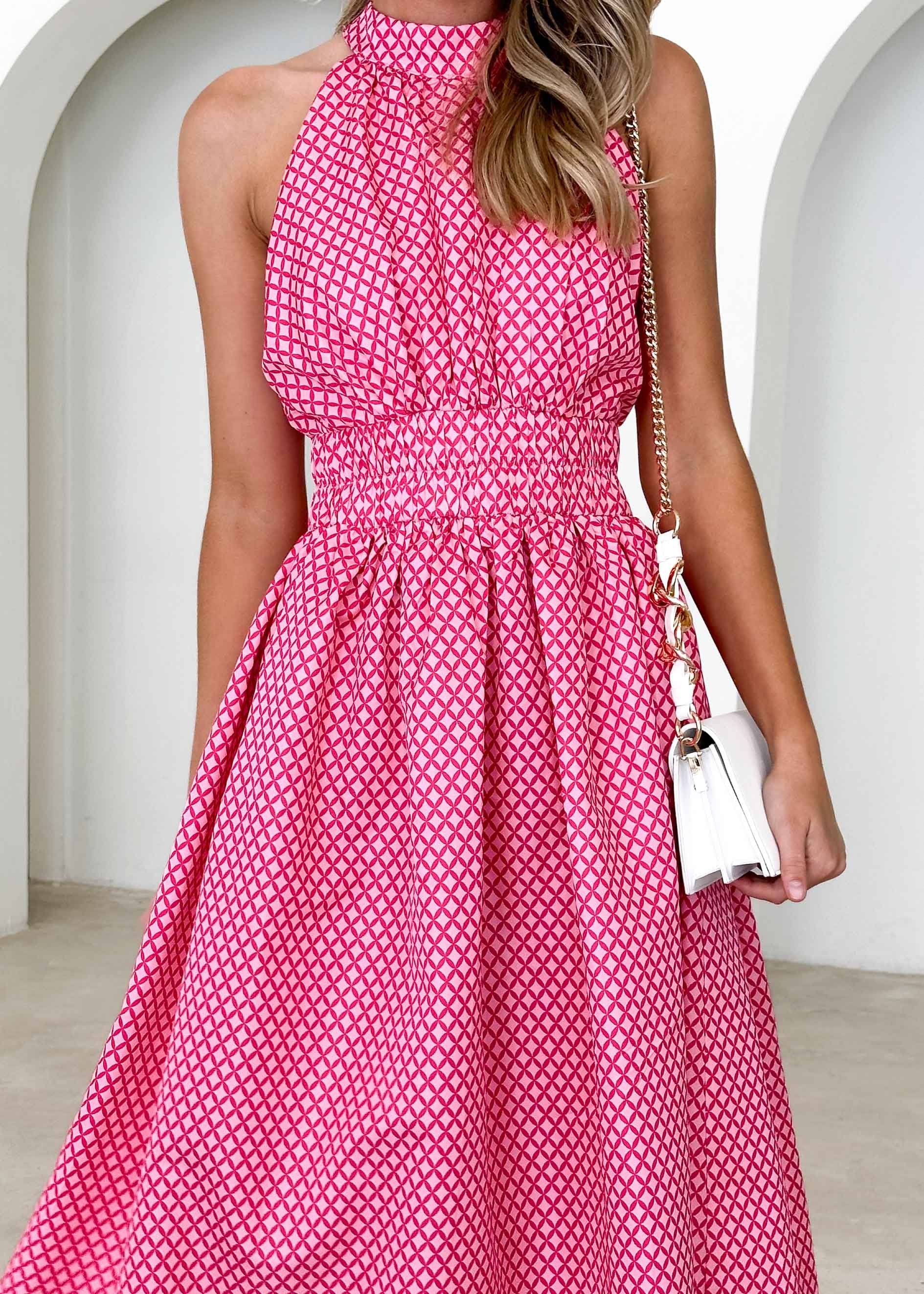Exter Midi Dress - Pink Check