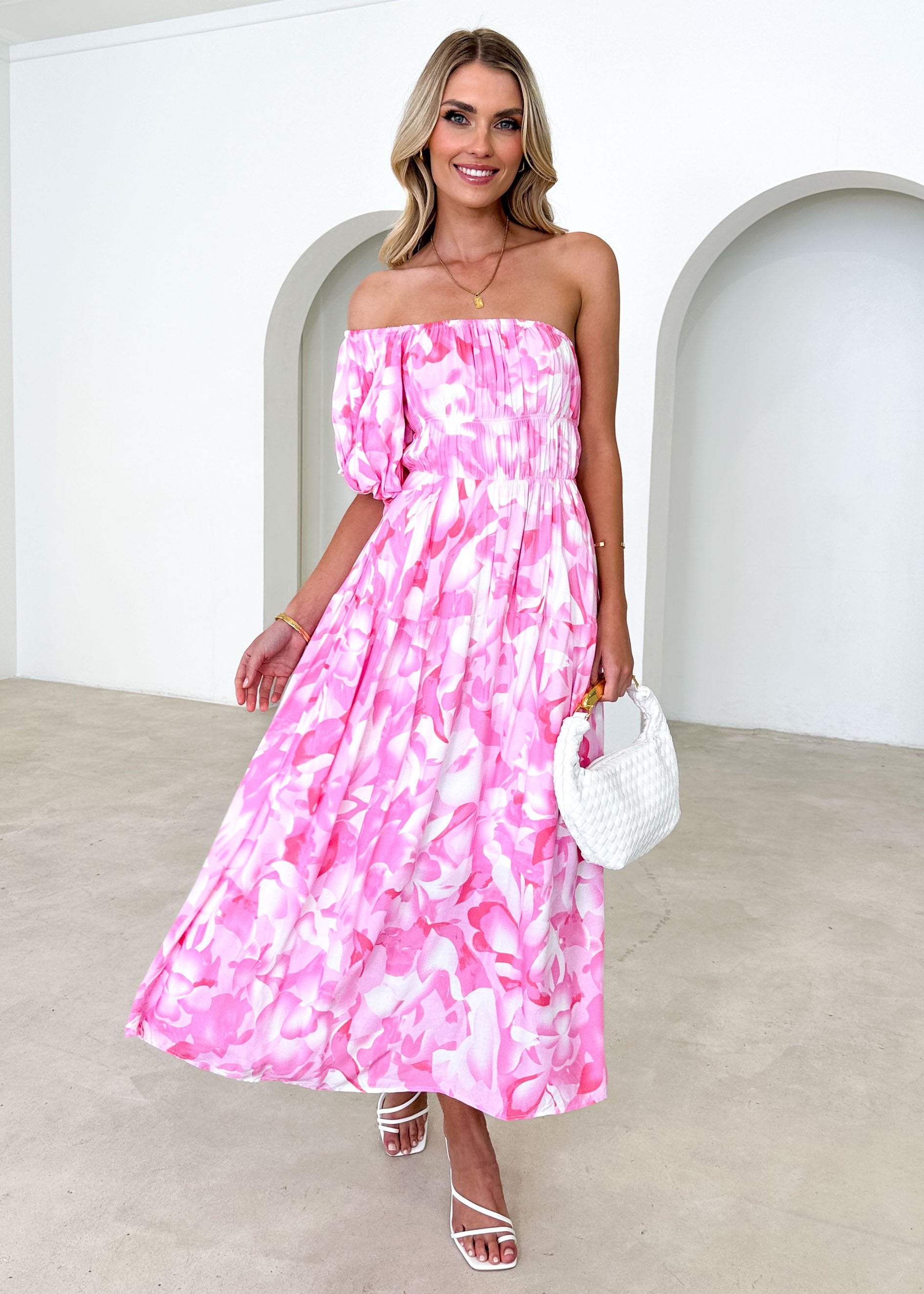 Padia One Shoulder Midi Dress - Pink Floral