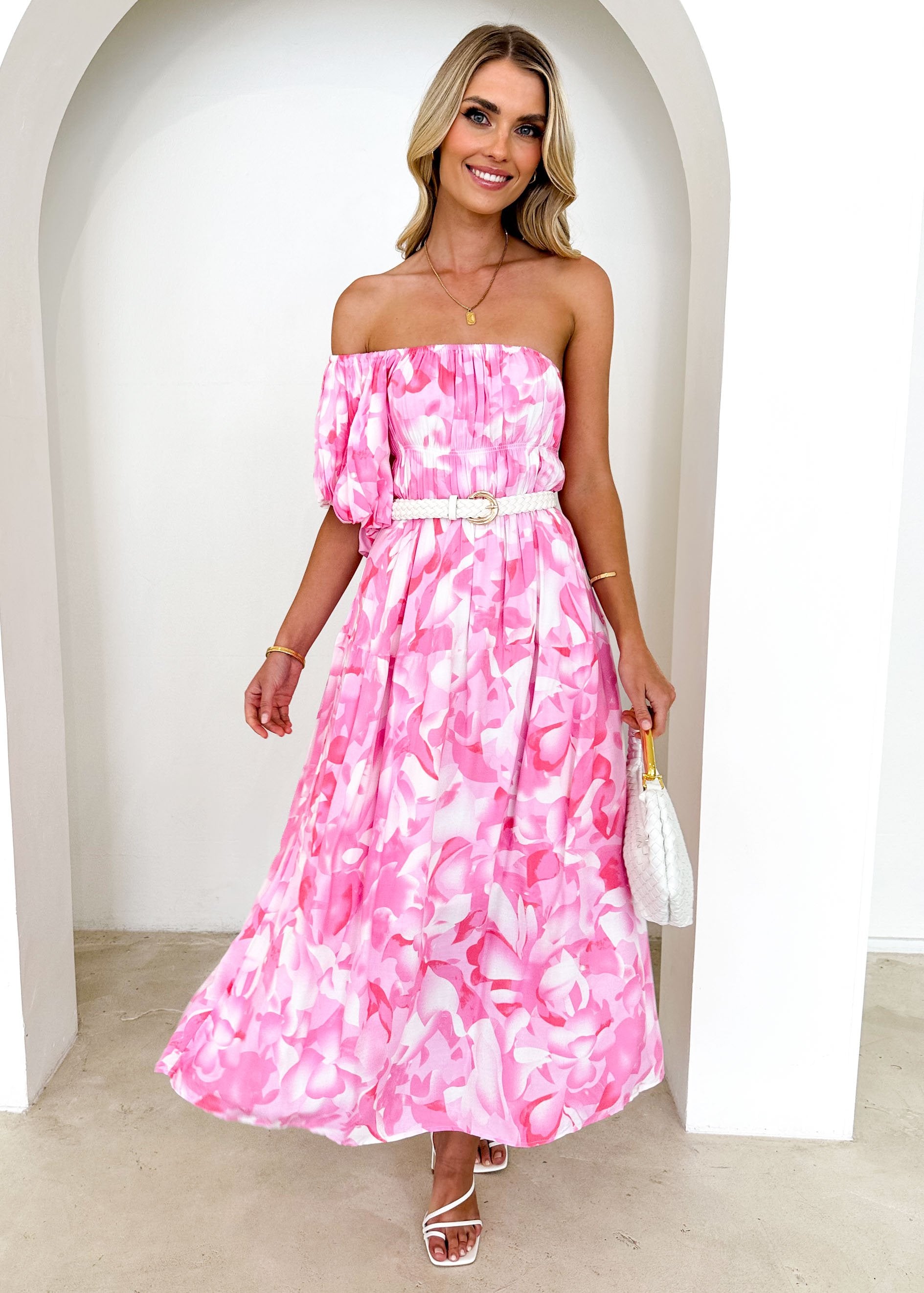 Padia One Shoulder Midi Dress - Pink Floral