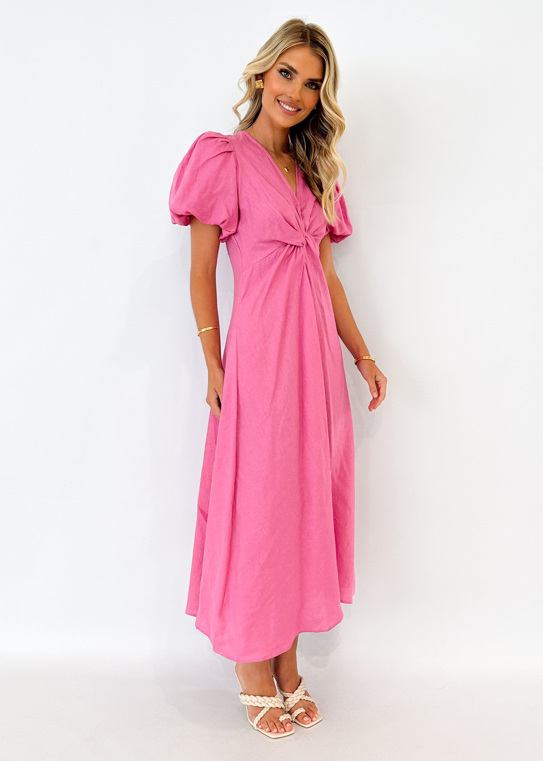 Nouve Linen Midi Dress - Candy Pink
