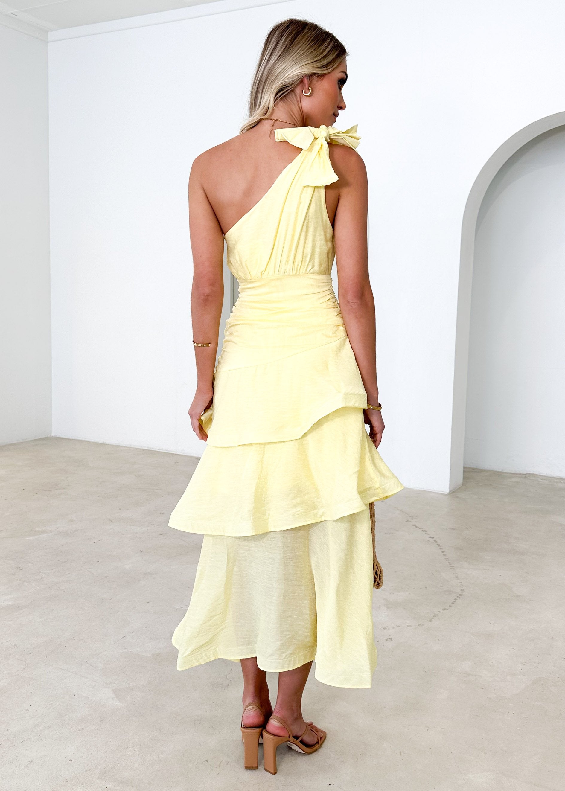 Pinnie One Shoulder Midi Dress - Lemon